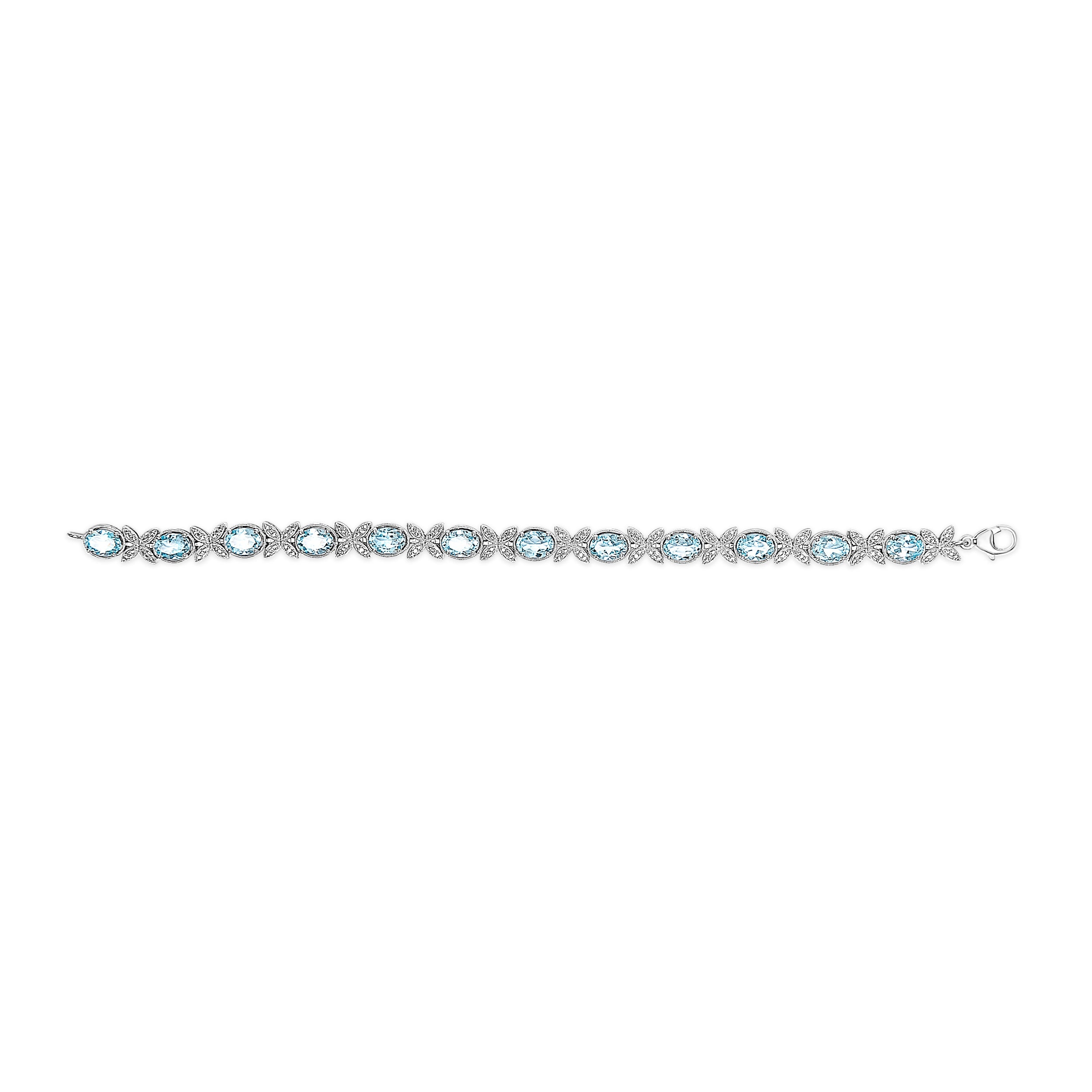 .925 Sterling Silver Oval Blue Topaz Diamond Butterfly Link Bracelet I-J Color, I1-I2 Clarity - Size 7" Inches on sale at MyriadMart