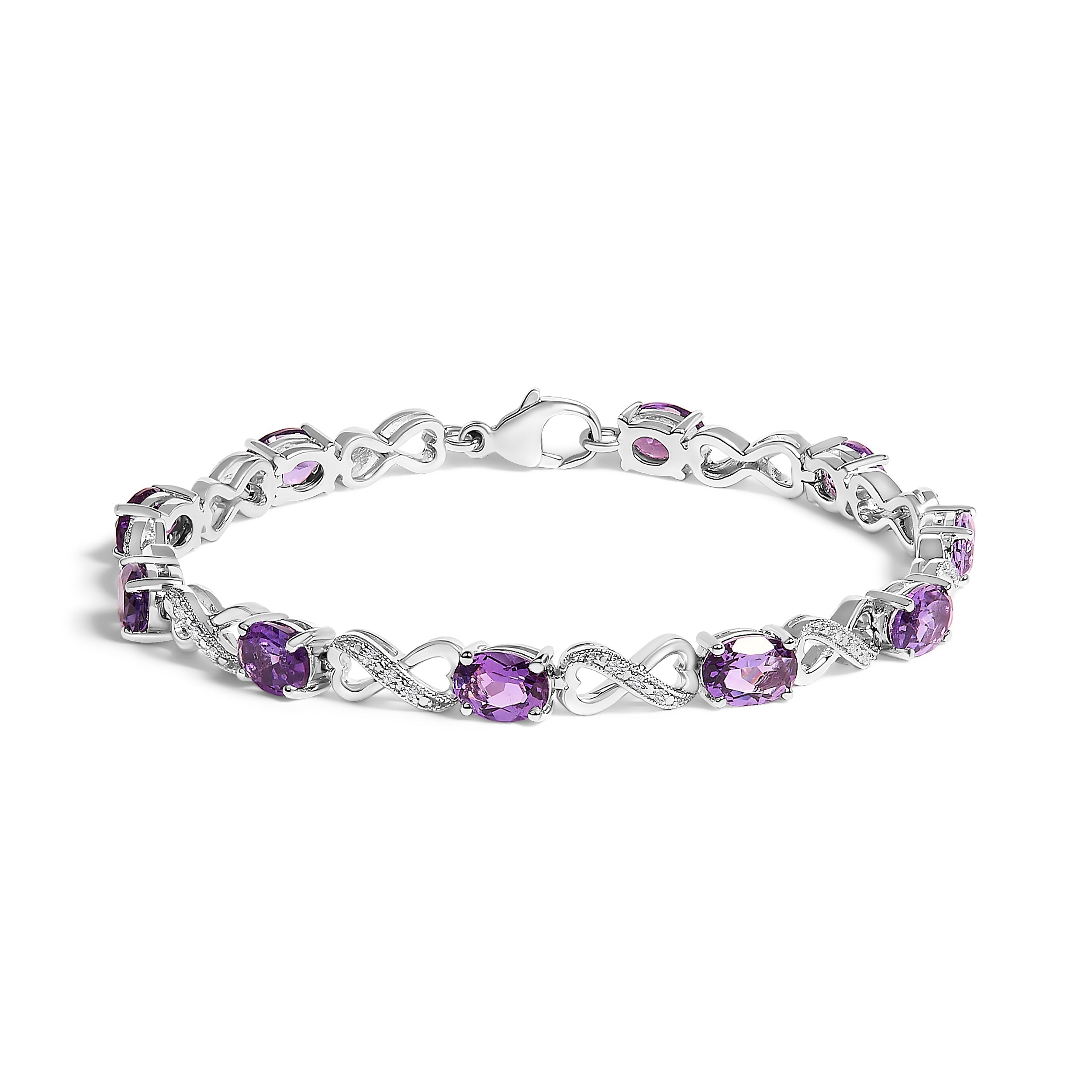 .925 Sterling Silver Oval Purple Amethyst and Diamond Infinity Link Bracelet I-J Color, I1-I2 Clarity - 7" Inches on sale at MyriadMart