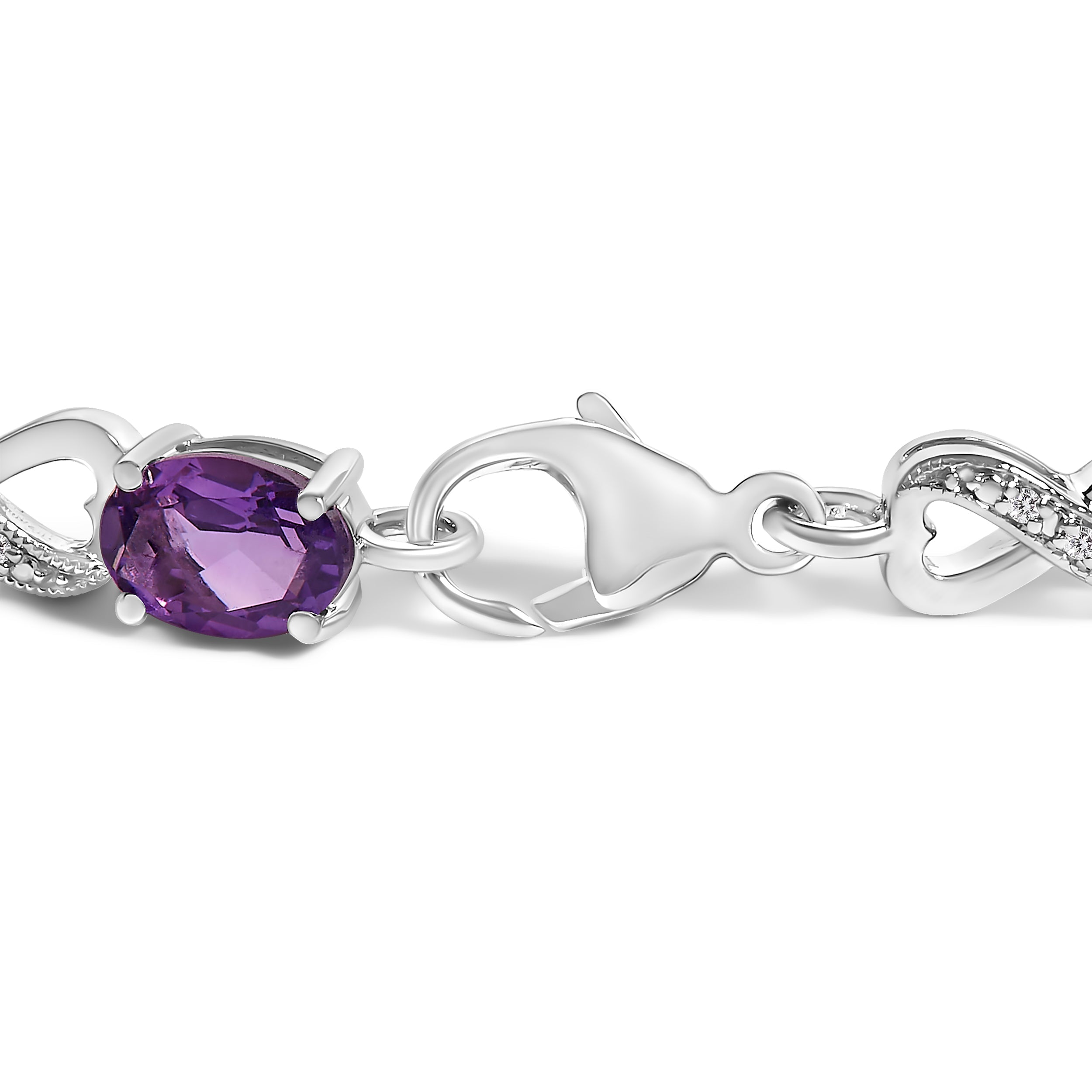.925 Sterling Silver Oval Purple Amethyst and Diamond Infinity Link Bracelet I-J Color, I1-I2 Clarity - 7" Inches on sale at MyriadMart