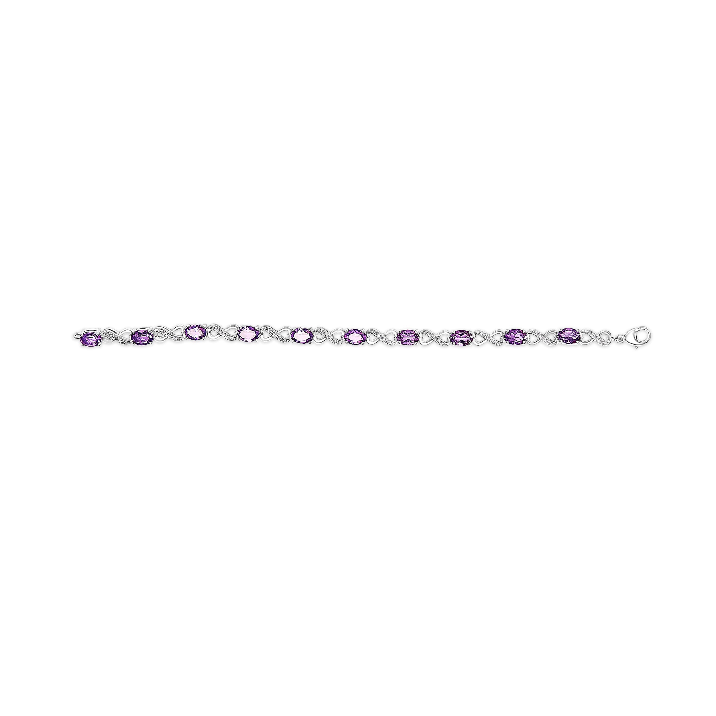 .925 Sterling Silver Oval Purple Amethyst and Diamond Infinity Link Bracelet I-J Color, I1-I2 Clarity - 7" Inches on sale at MyriadMart