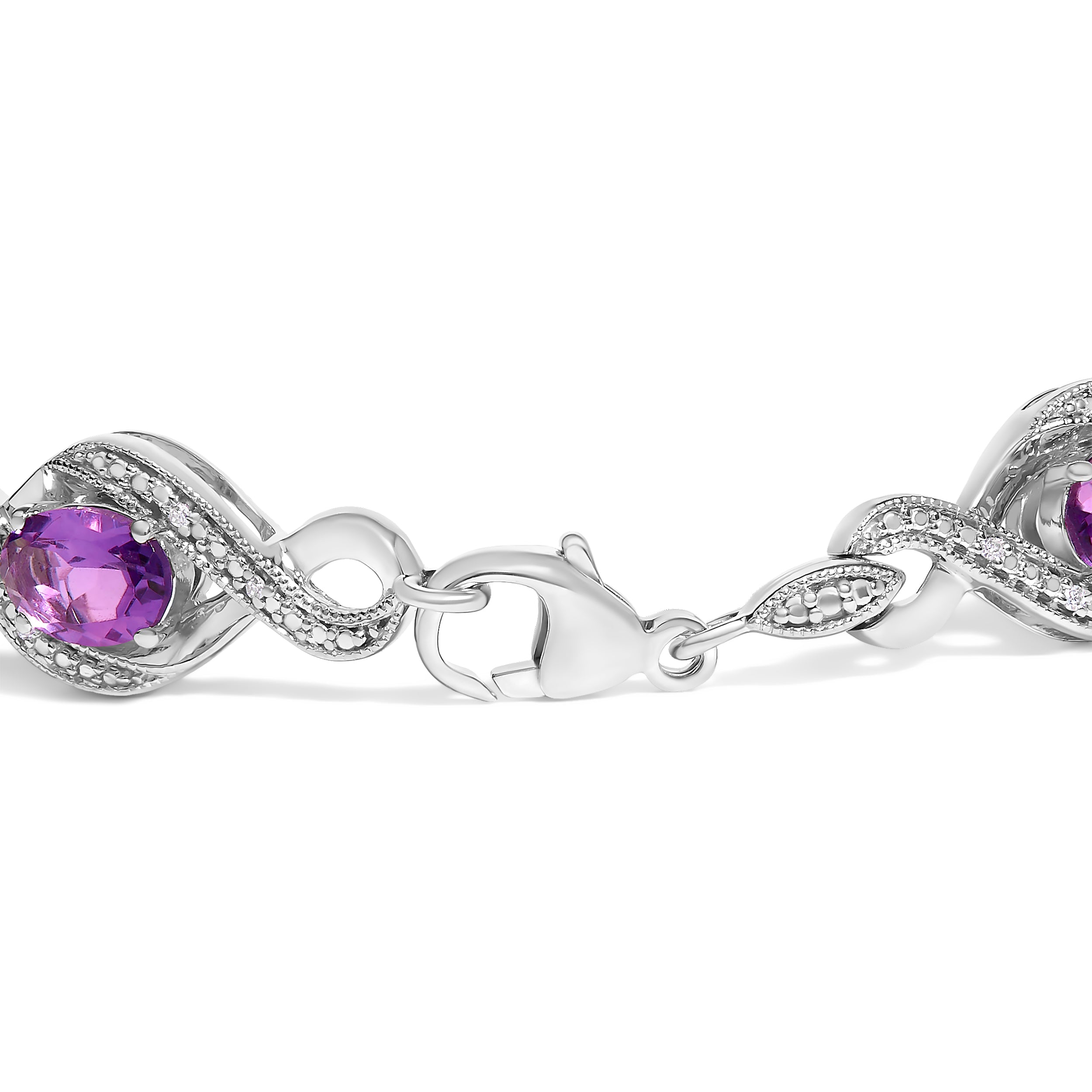 .925 Sterling Silver 1/10 Cttw Natural Round Diamond and 7X5MM Oval Amethyst Cross Tennis Bracelet I-J Color, I1-I2 Clarity - 7" on sale at MyriadMart