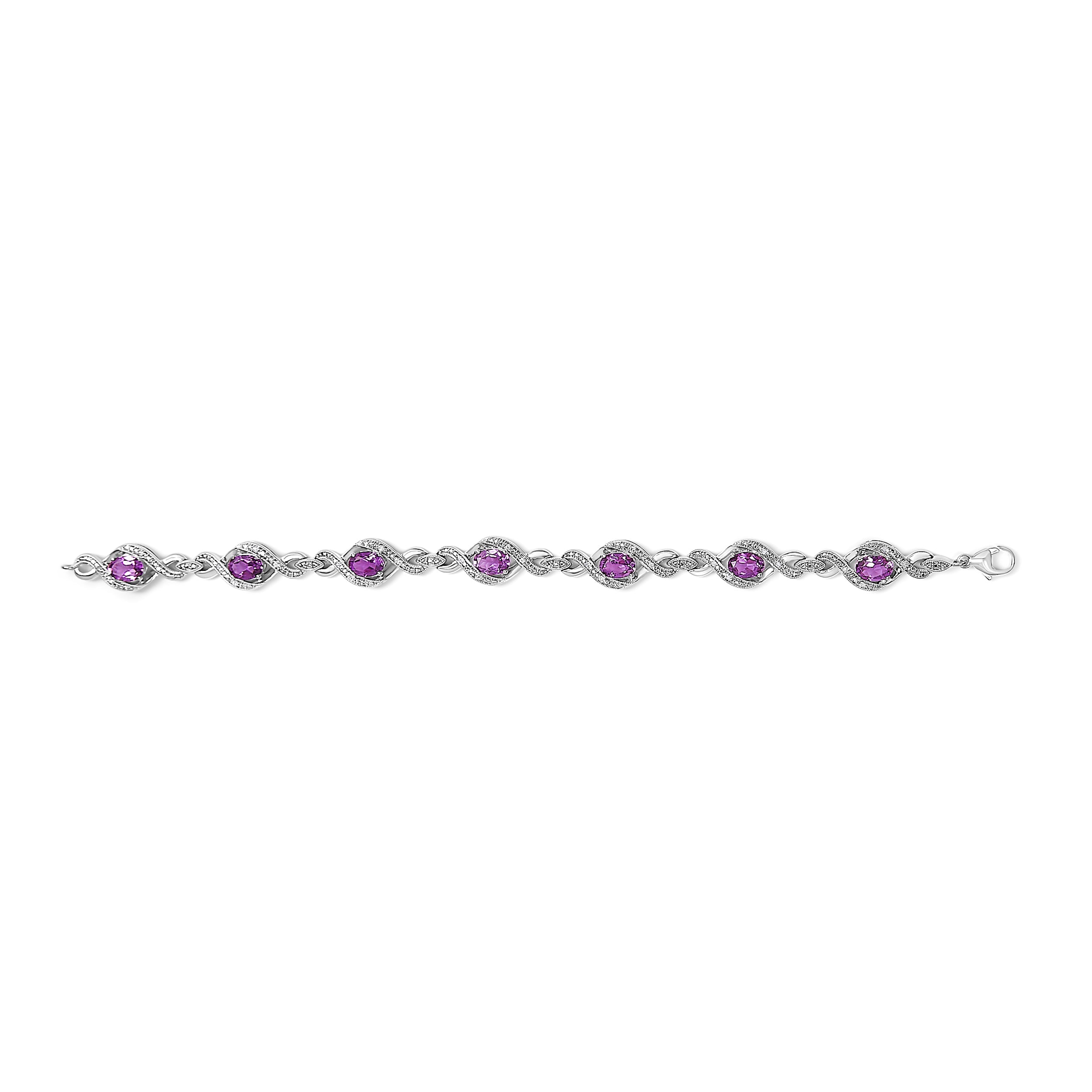 .925 Sterling Silver 1/10 Cttw Natural Round Diamond and 7X5MM Oval Amethyst Cross Tennis Bracelet I-J Color, I1-I2 Clarity - 7" on sale at MyriadMart