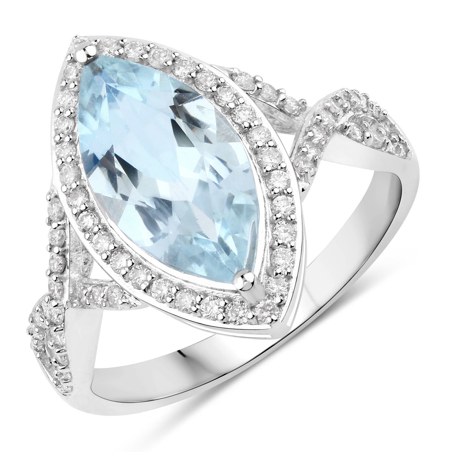 2.24 Carat Genuine Aquamarine and White Diamond 14K White Gold Ring on sale at MyriadMart