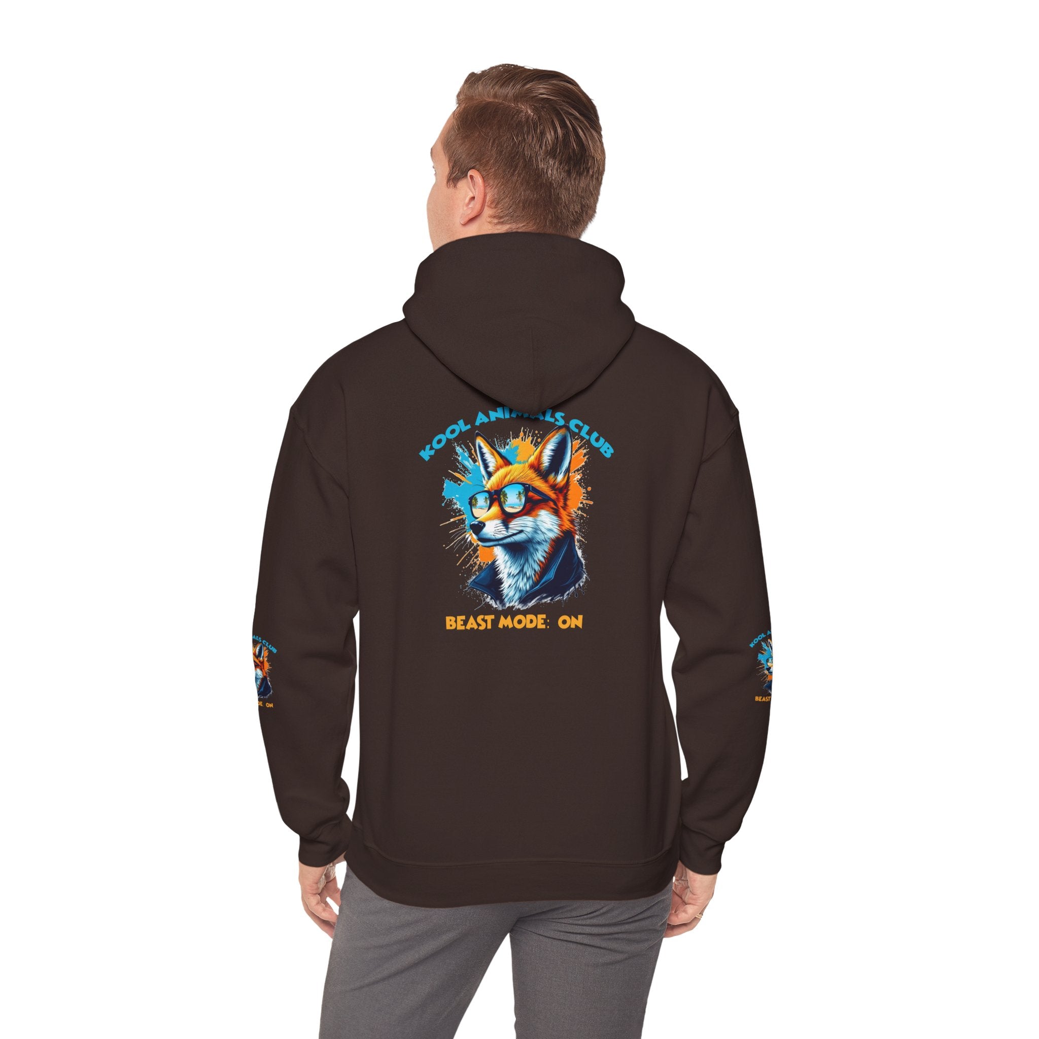 Kool Animals Club Hoodie with Cool Fox in Sunglasses and ‘Beast Mode On’ Design, Unisex Sweatshirt for Animal Lovers, Casual Streetwear, Perfect Gift for Holidays on sale at MyriadMart