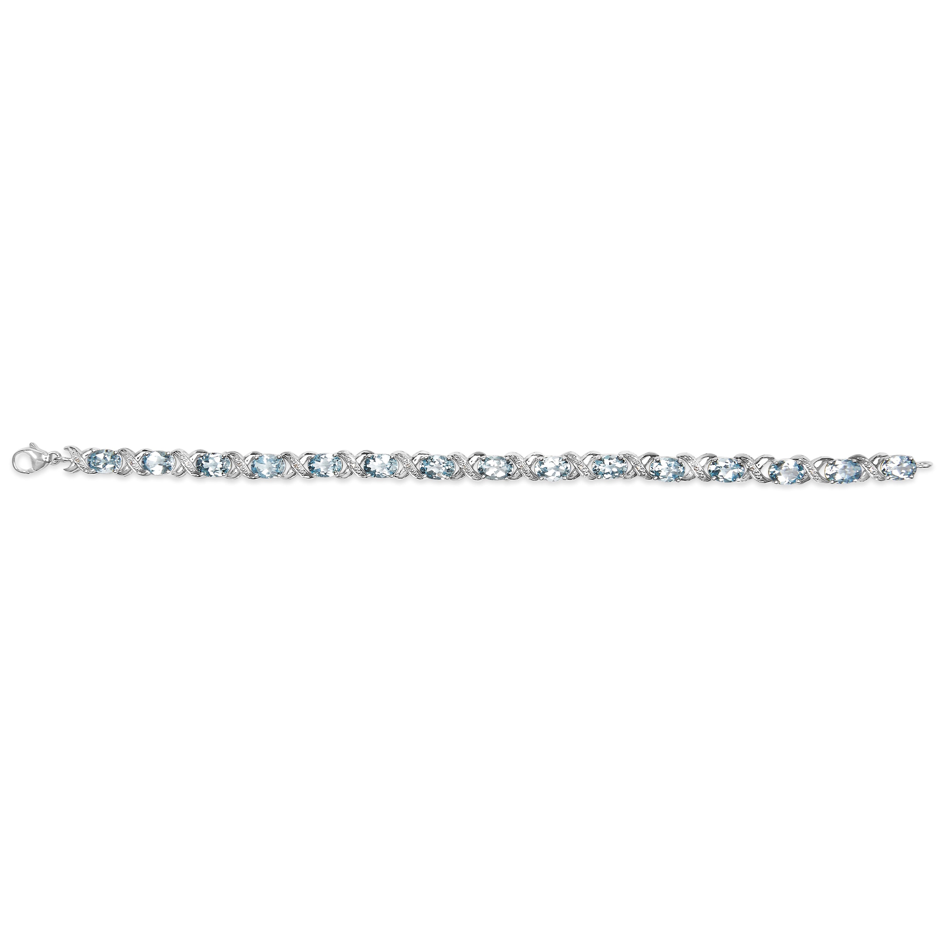 .925 Sterling Silver 16.0 Cttw Oval Blue Topaz and Diamond Accent Tennis X Link Bracelet I-J Color, I1-I2 Clarity - Size 7" Inch on sale at MyriadMart
