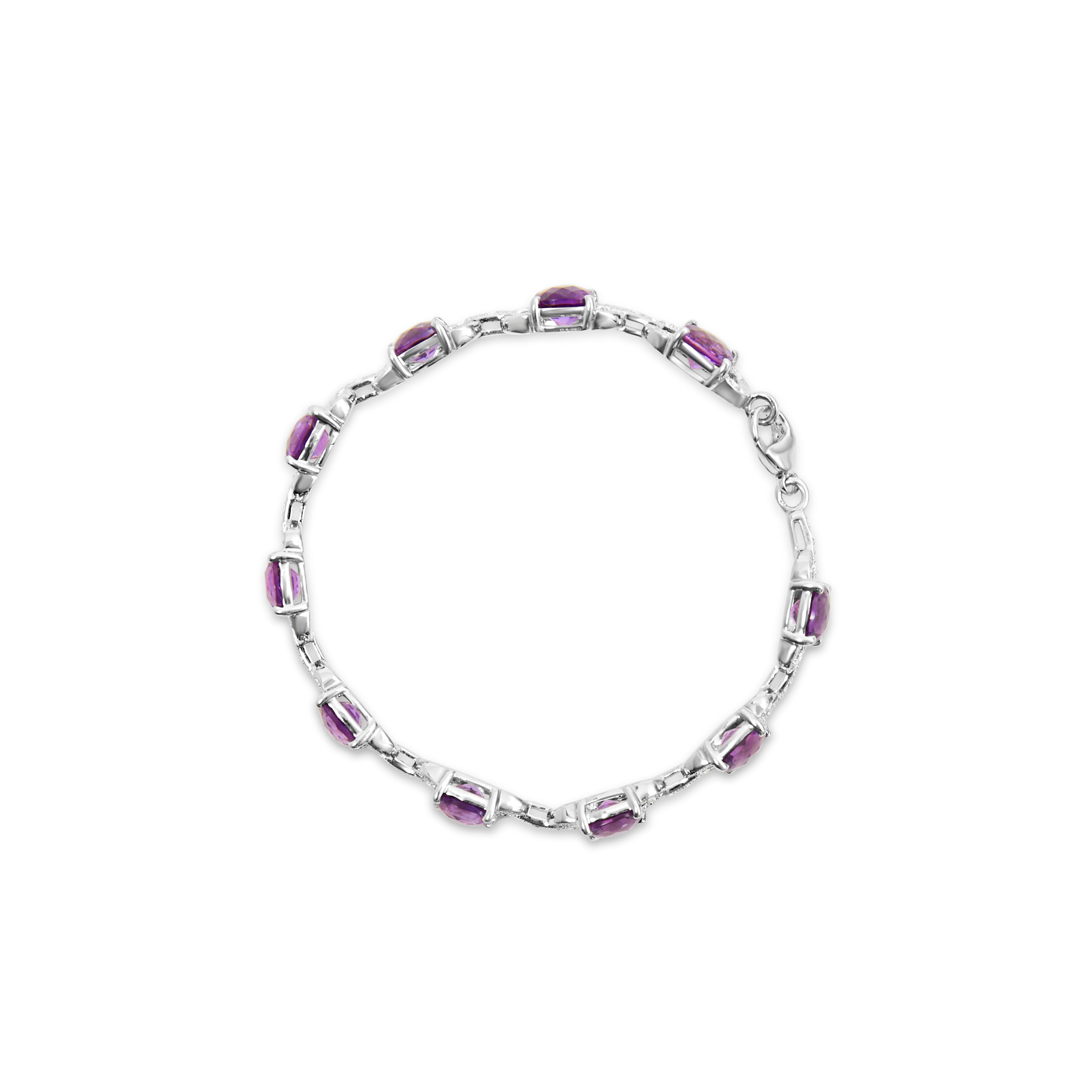 .925 Sterling Silver 7mm Cushion Cut Amethyst Gemstone and Diamond Tennis Link Bracelet I-J Color, I1-I2 Clarity - Size 7" on sale at MyriadMart