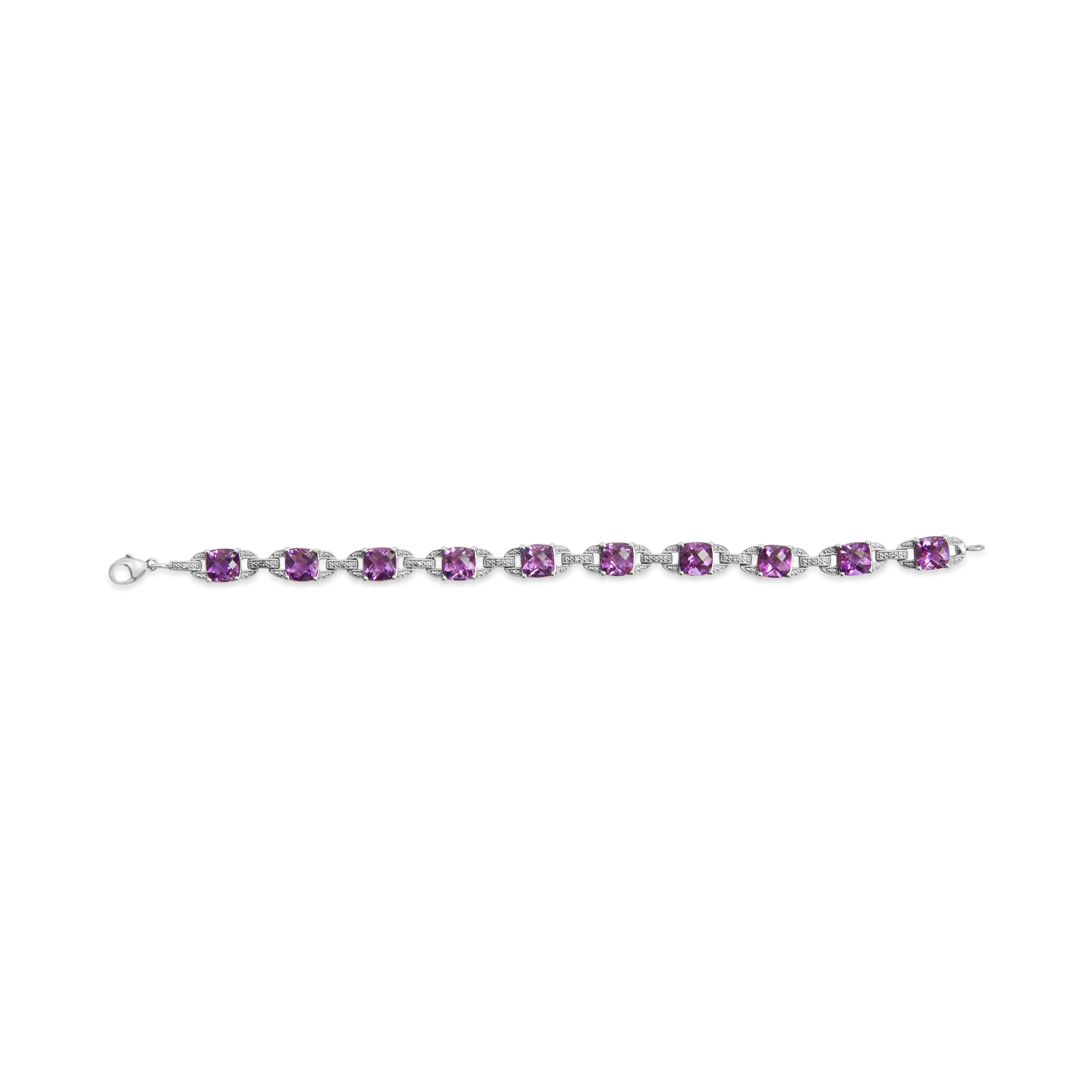 .925 Sterling Silver 7mm Cushion Cut Amethyst Gemstone and Diamond Tennis Link Bracelet I-J Color, I1-I2 Clarity - Size 7" on sale at MyriadMart