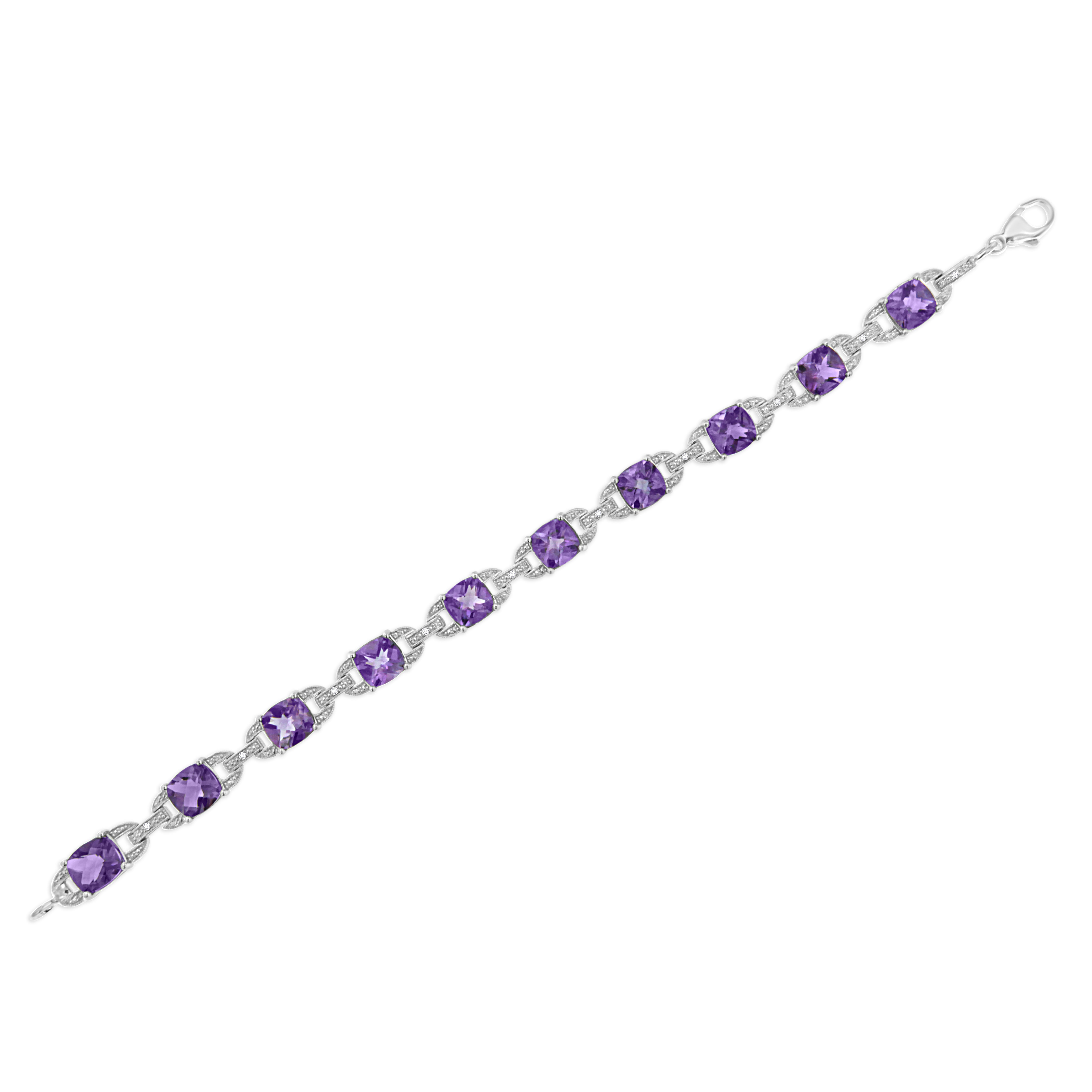 .925 Sterling Silver 7mm Cushion Cut Amethyst Gemstone and Diamond Tennis Link Bracelet I-J Color, I1-I2 Clarity - Size 7" on sale at MyriadMart