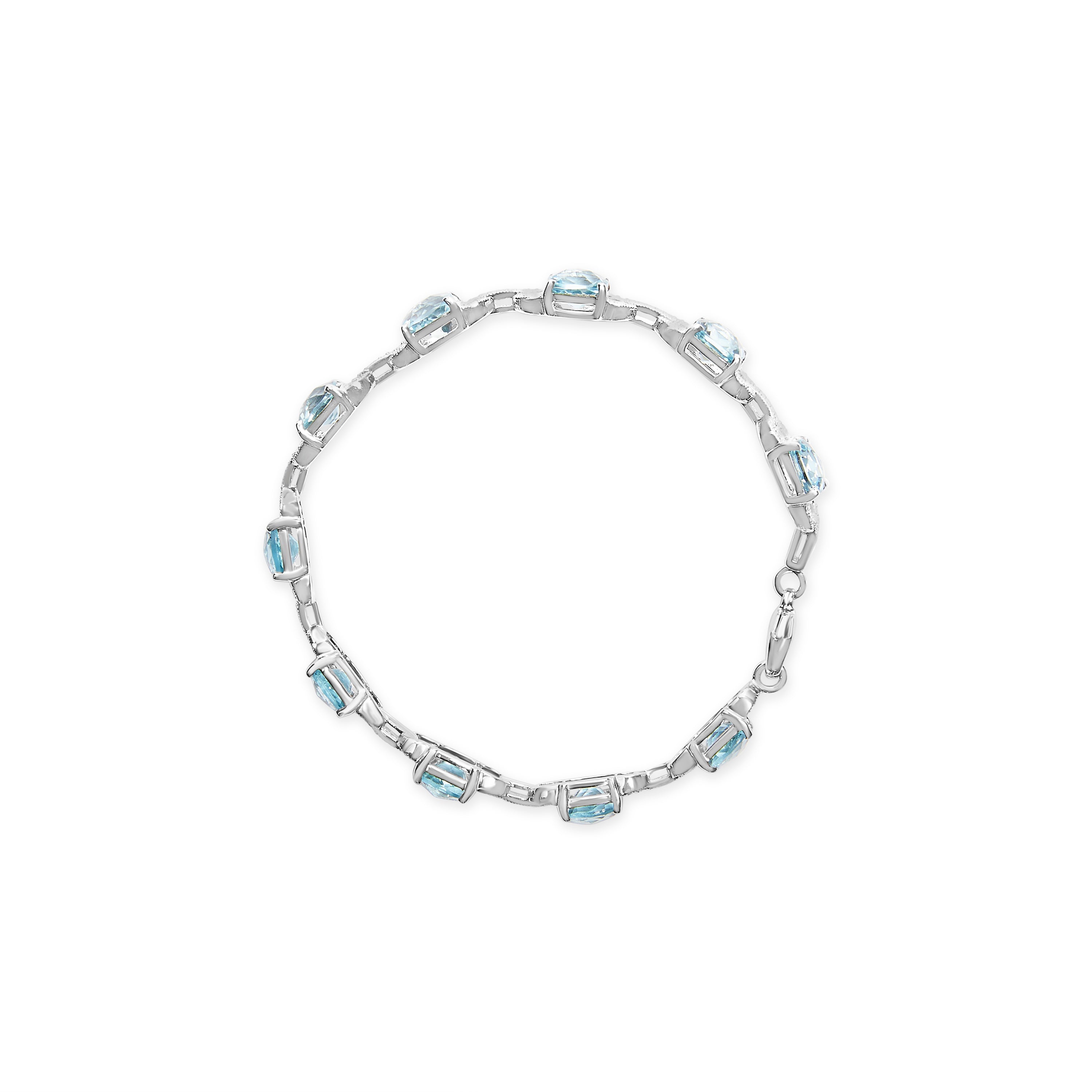 .925 Sterling Silver 7x7 mm Cushion Cut Blue Topaz and 1/20 cttw Round Cut Diamond Fashion Tennis Bracelet I-J Color, I1-I2 Clarity - 7" on sale at MyriadMart