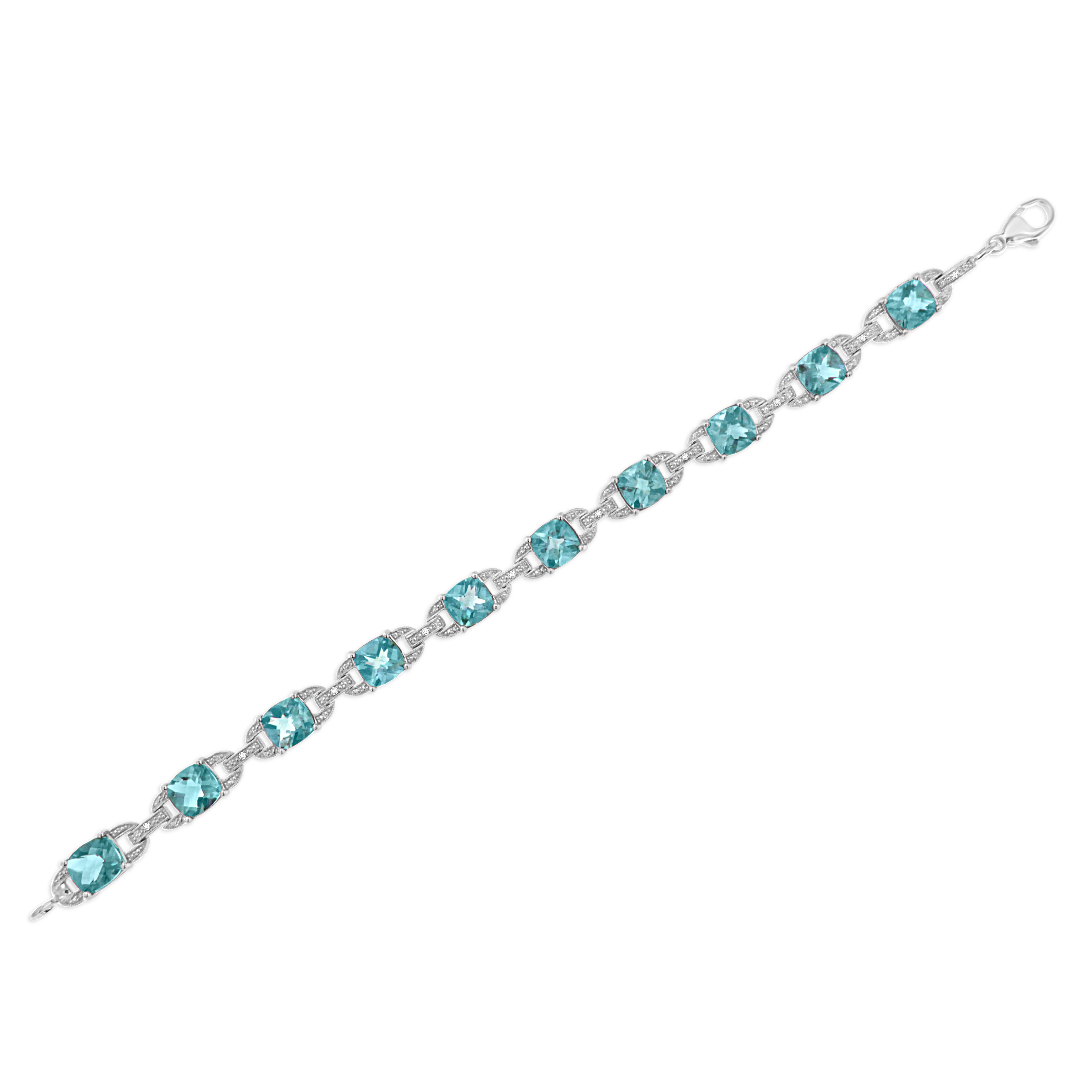 .925 Sterling Silver 7x7 mm Cushion Cut Blue Topaz and 1/20 cttw Round Cut Diamond Fashion Tennis Bracelet I-J Color, I1-I2 Clarity - 7" on sale at MyriadMart