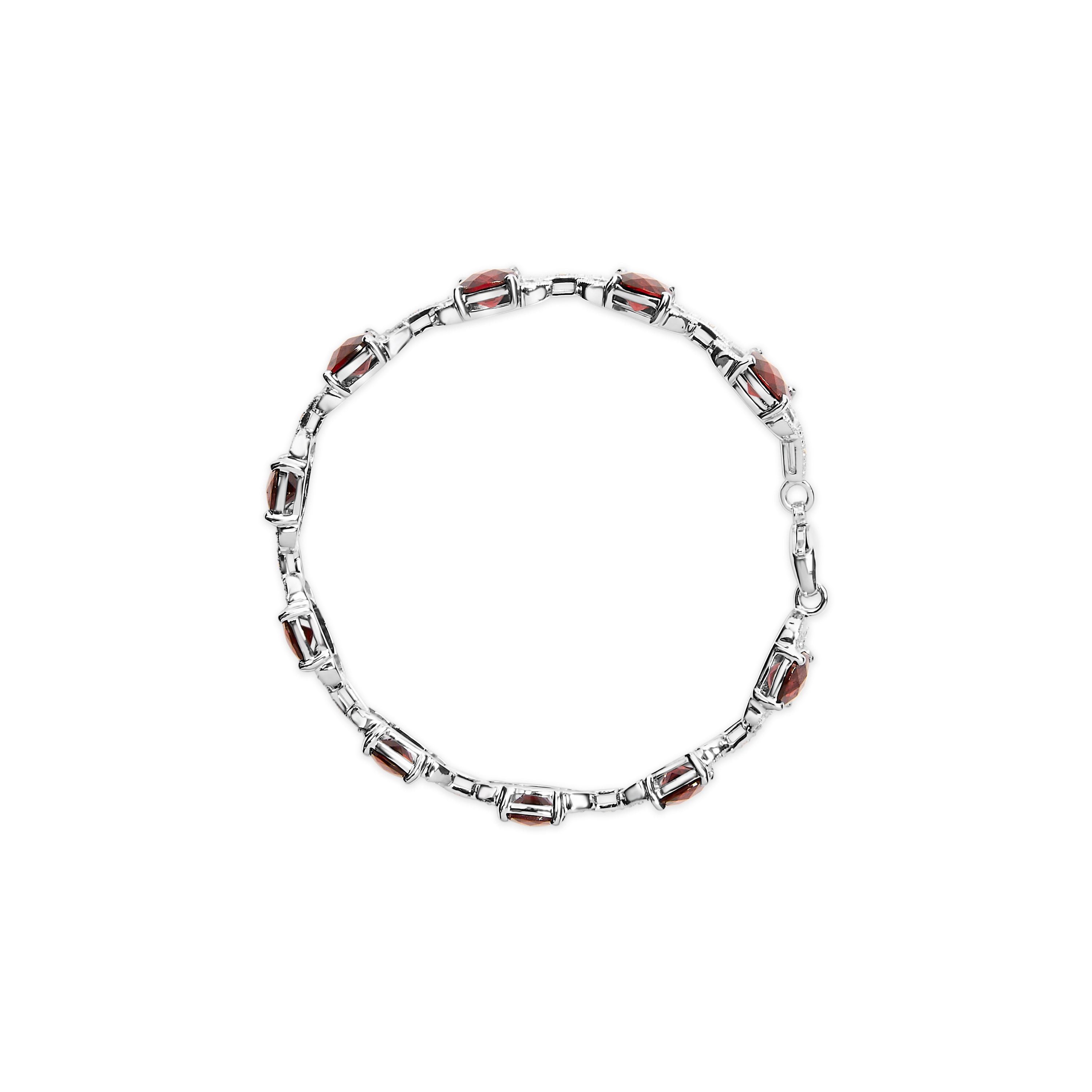 .925 Sterling Silver 7x7mm Checkered Cushion Red Garnet and Diamond Accent Fashion Tennis Link Bracelet I-J Color, I1-I2 Clarity - Size 7" Inch on sale at MyriadMart