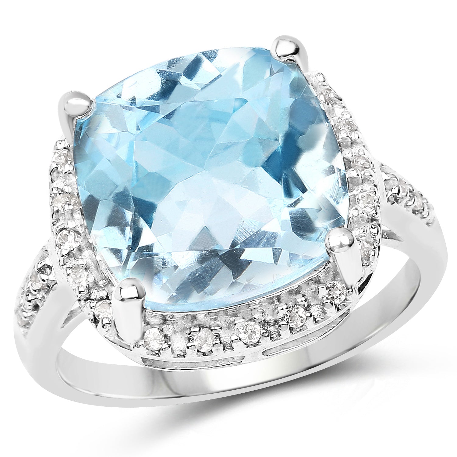 7.18 Carat Genuine Blue Topaz and White Topaz .925 Sterling Silver Ring on sale at MyriadMart
