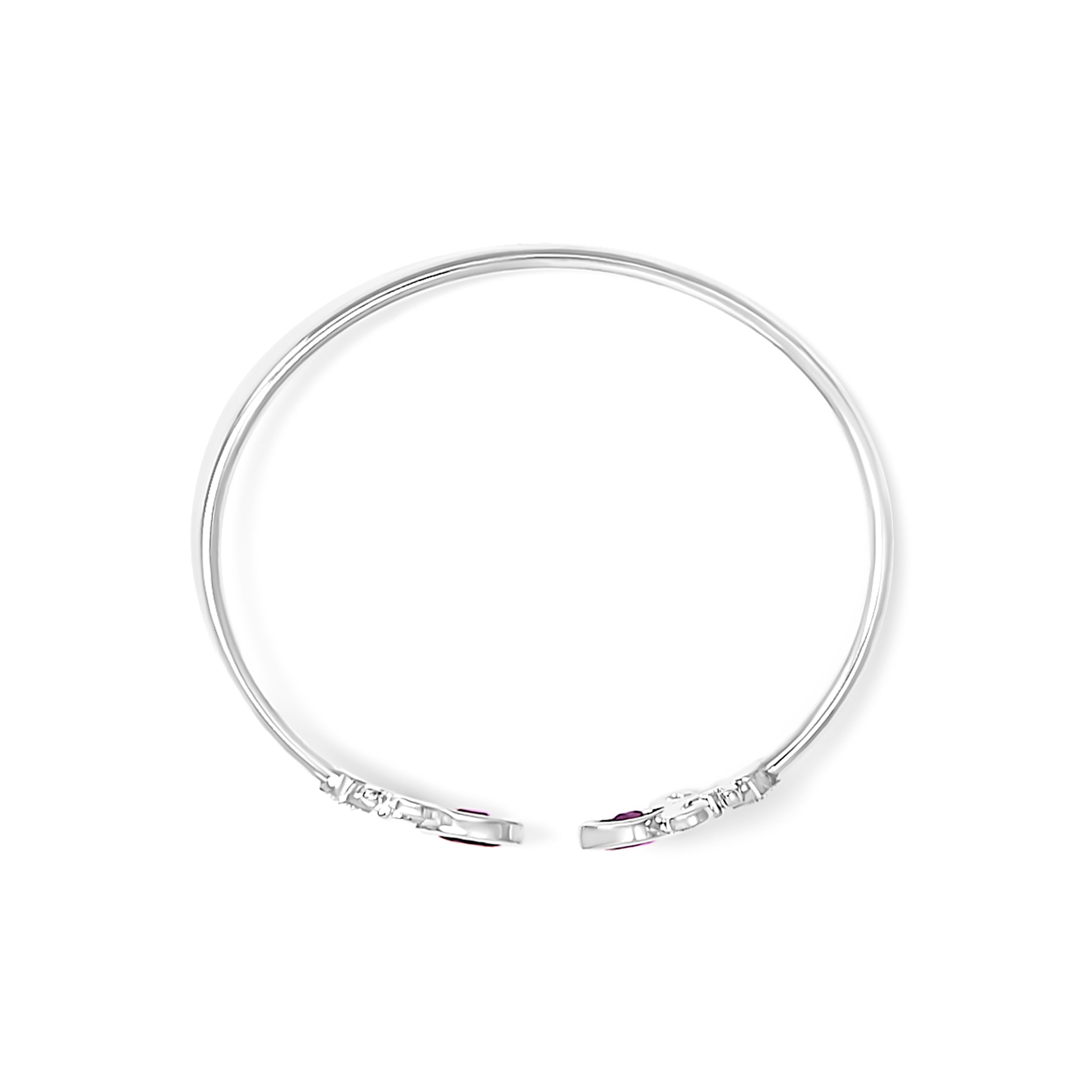 .925 Sterling Silver 8X4MM Marquise Purple Amethyst and Diamond Accent Fleur Di Lis Open Cuff Bangle I-J Color, I1-I2 Clarity - 7" on sale at MyriadMart