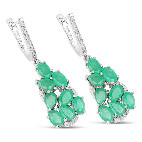6.69 Carat Genuine Emerald and White Diamond .925 Sterling Silver Earrings on sale at MyriadMart