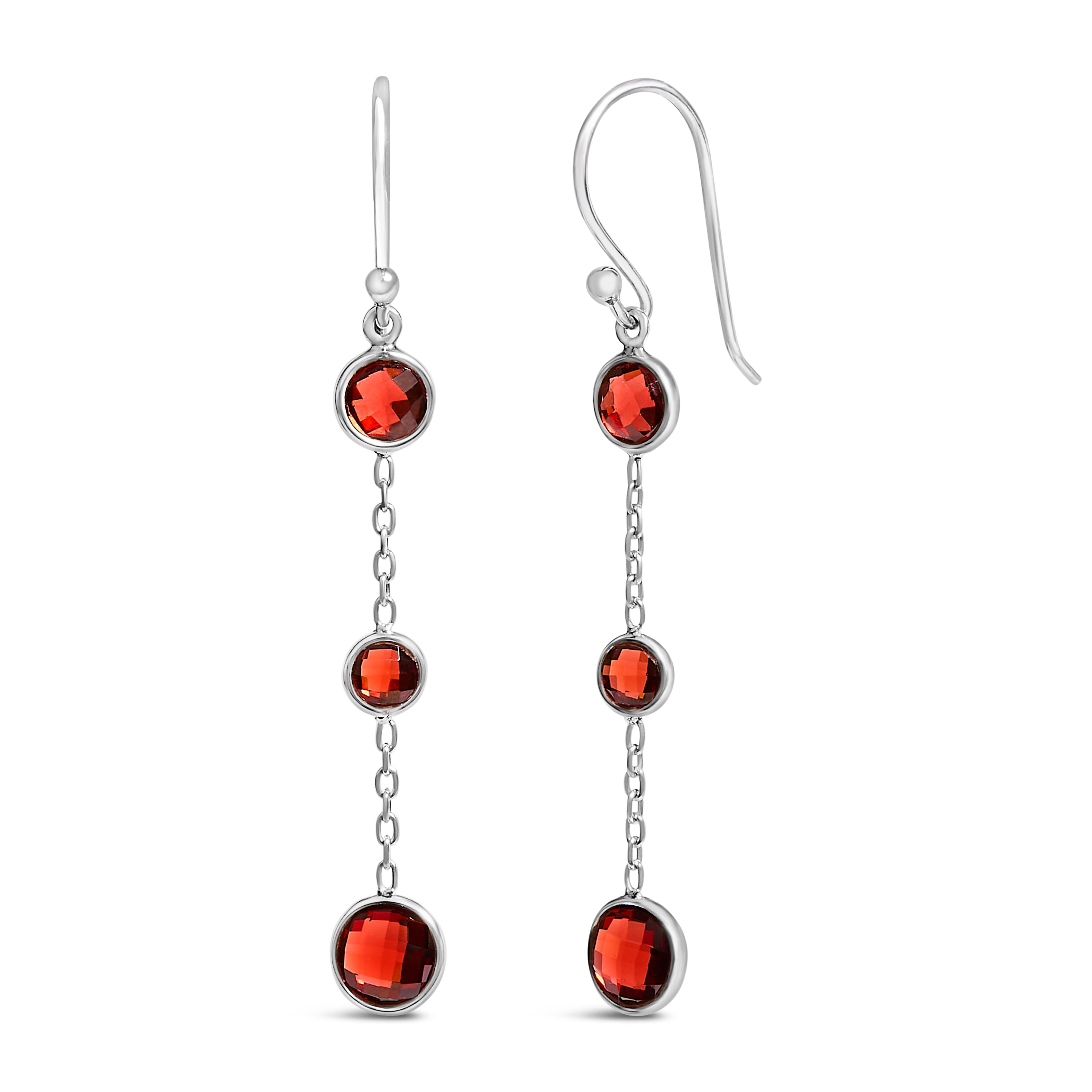 .925 Sterling Silver Graduating Bezel Set Red Garnet Dangle Earring on sale at MyriadMart