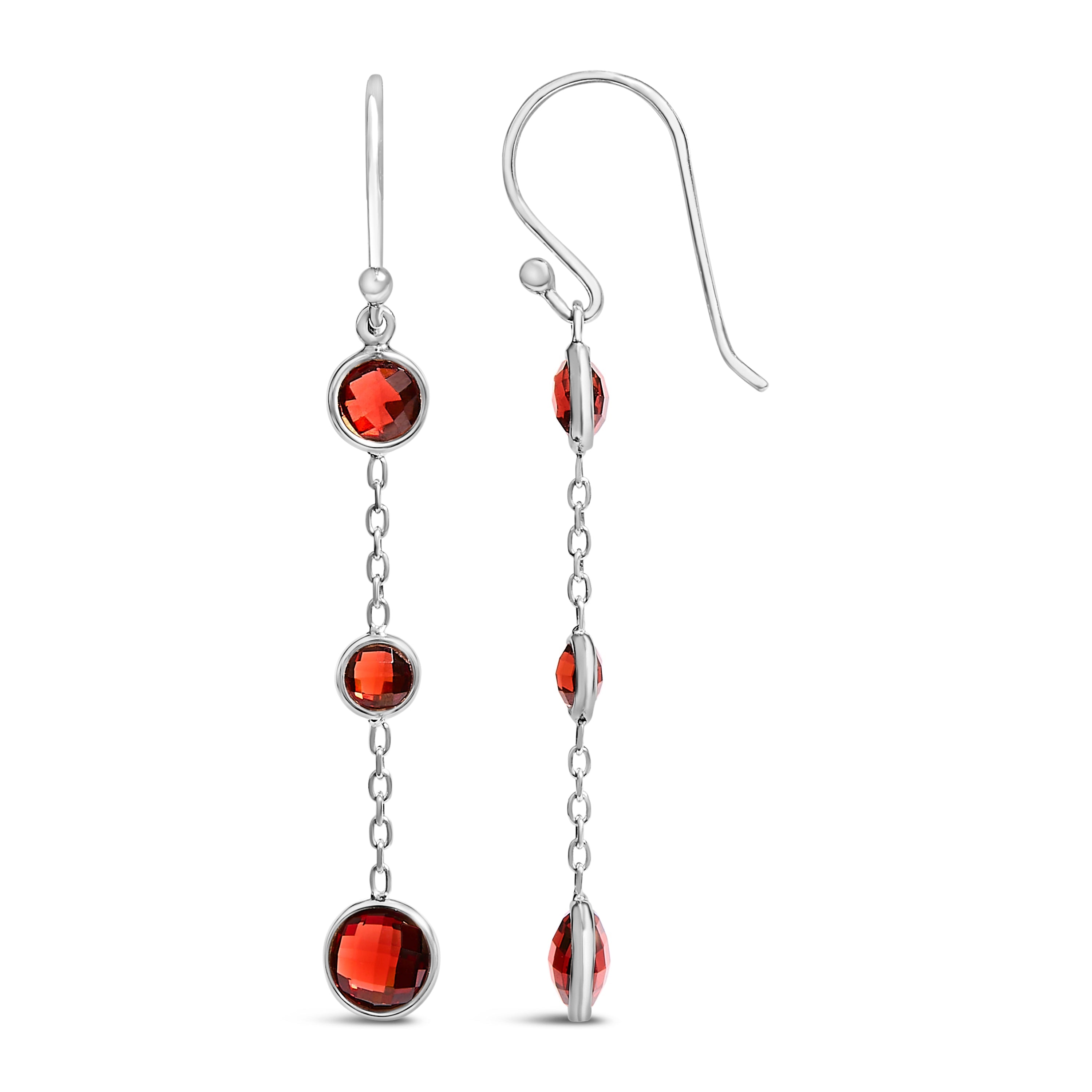 .925 Sterling Silver Graduating Bezel Set Red Garnet Dangle Earring on sale at MyriadMart