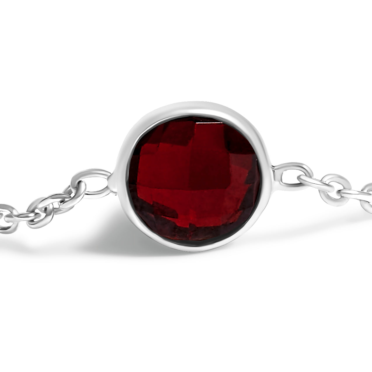 .925 Sterling Silver Checkerboard Cut Red Garnet Bezel Station Necklace - 22" Inches on sale at MyriadMart