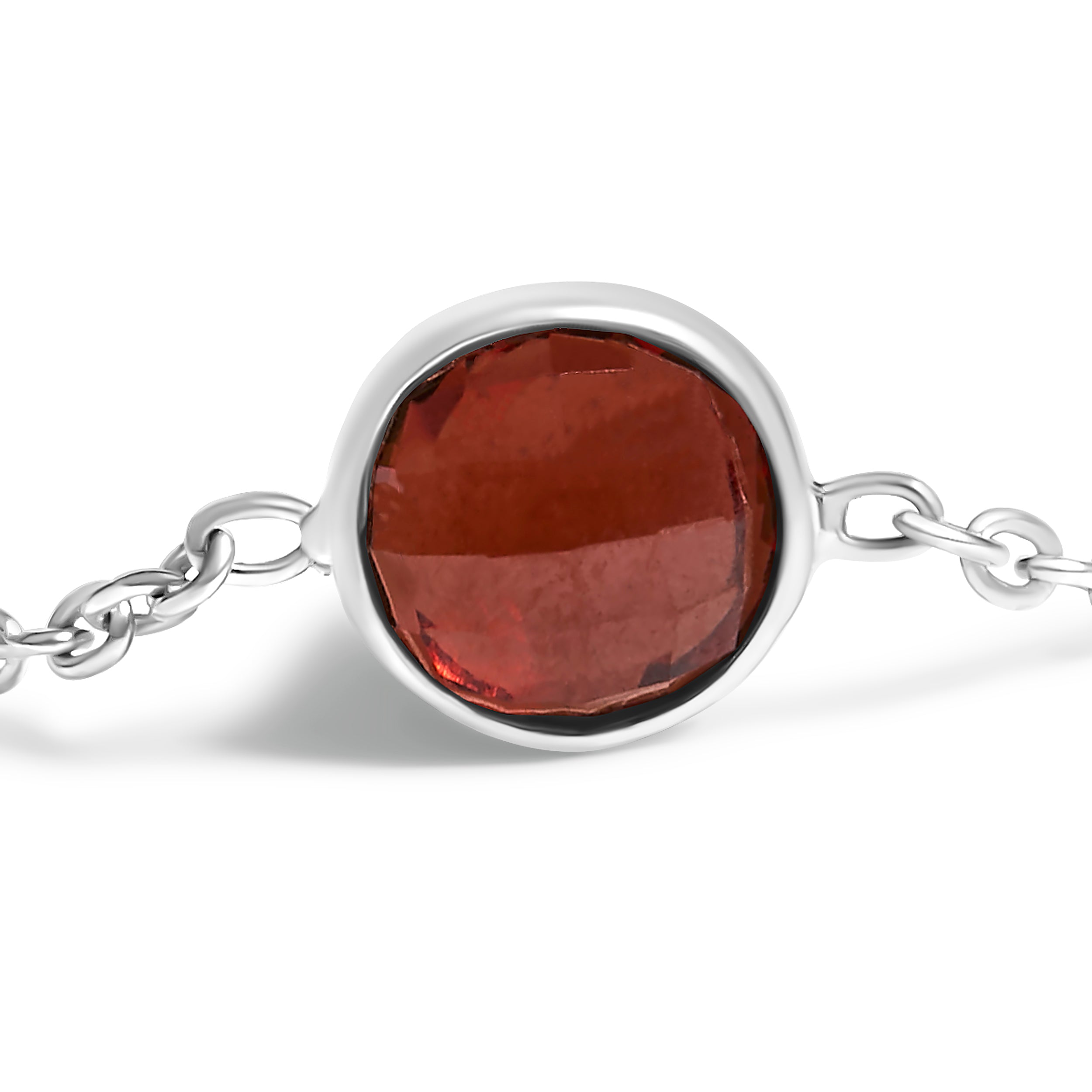 .925 Sterling Silver Bezel Set Red Garnet 5 Station Adjustable Bolo Bracelet on sale at MyriadMart