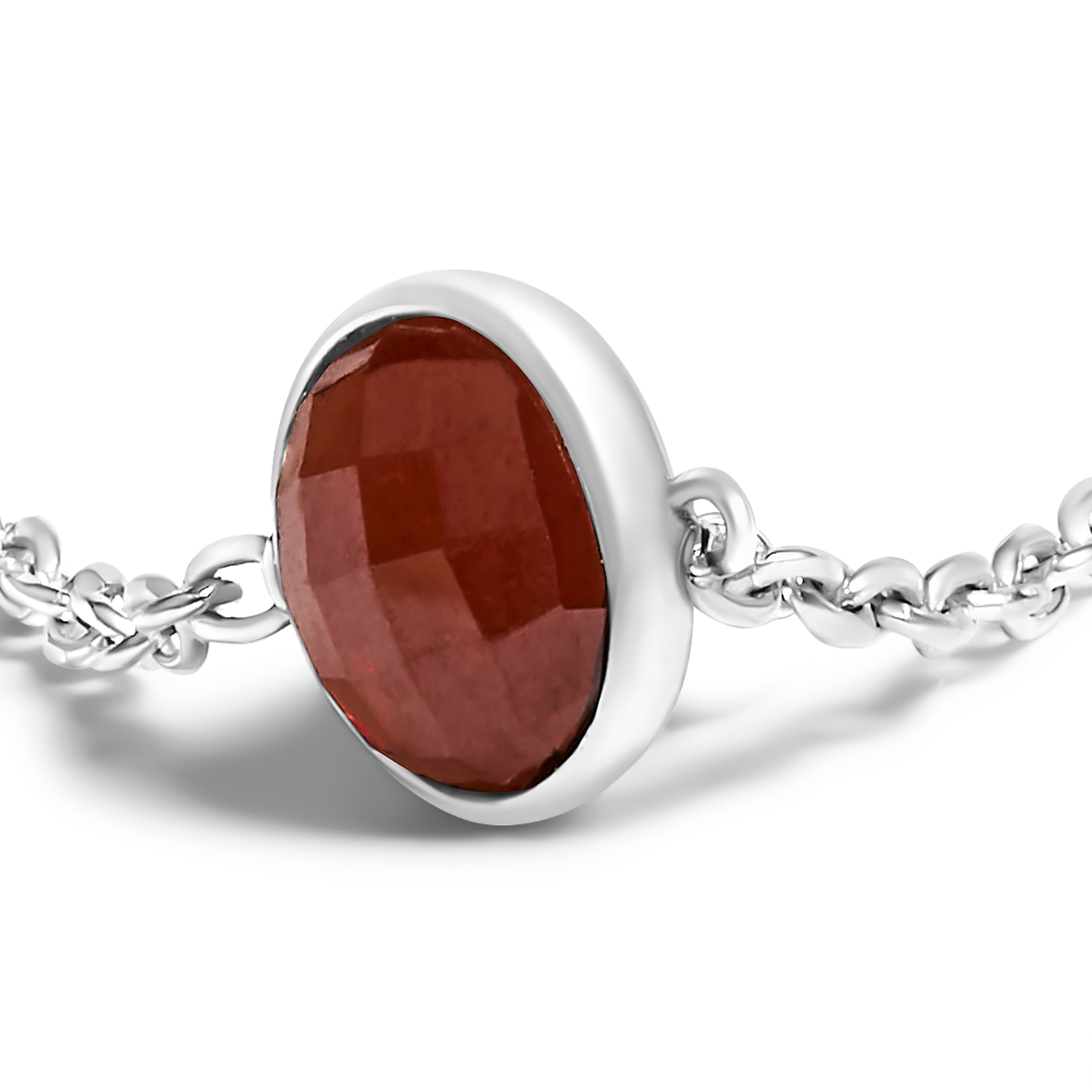.925 Sterling Silver Bezel Set Red Garnet 5 Station Adjustable Bolo Bracelet on sale at MyriadMart