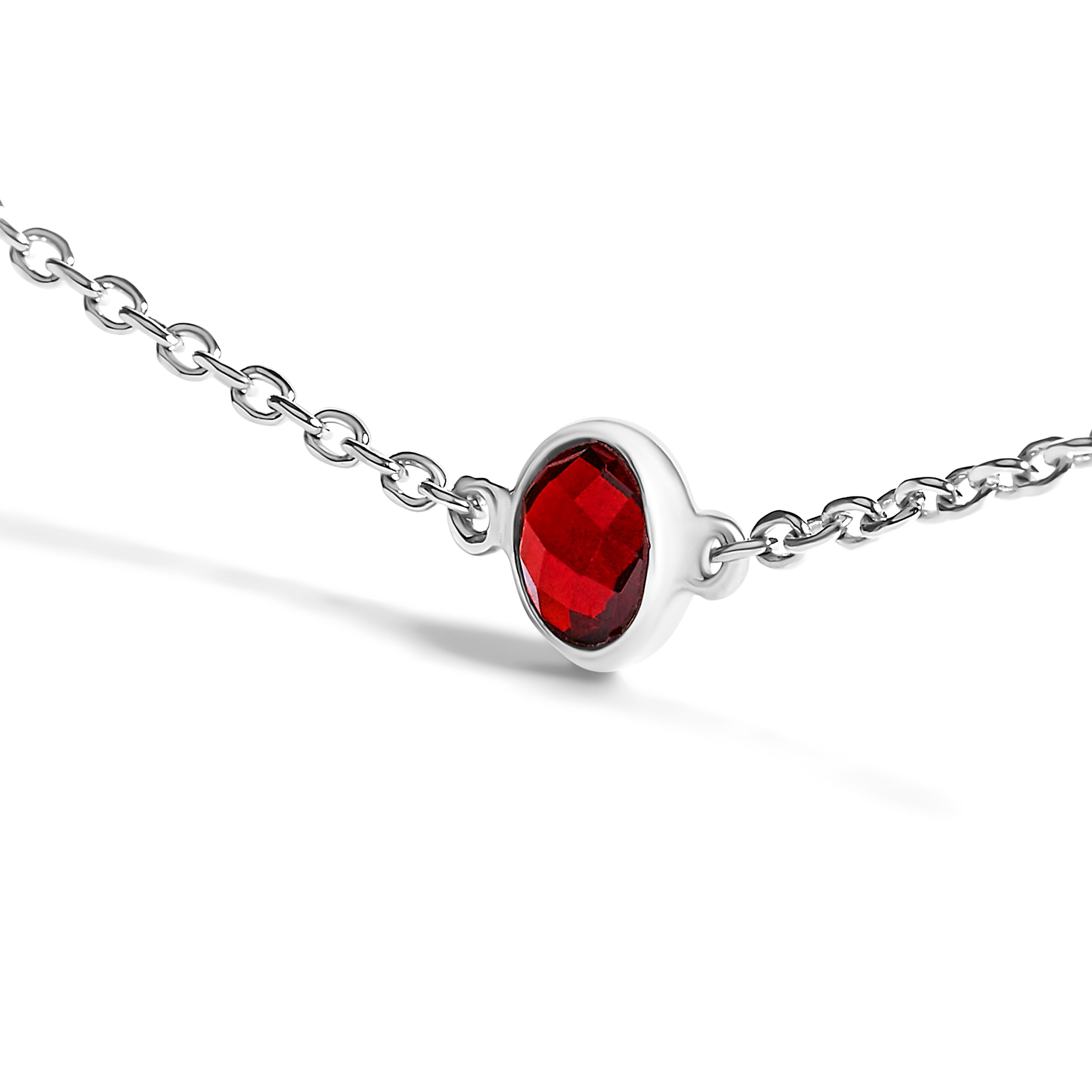.925 Sterling Silver Bezel Set Red Garnet 5 Station Adjustable Bolo Bracelet on sale at MyriadMart