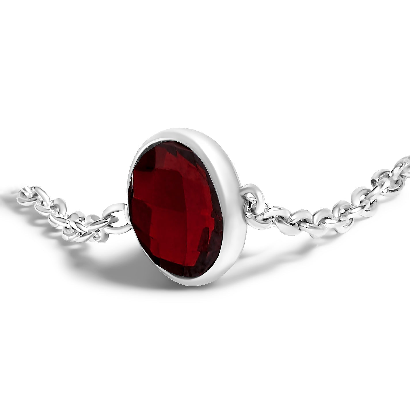 .925 Sterling Silver Bezel Set Red Garnet 5 Station Adjustable Bolo Bracelet on sale at MyriadMart
