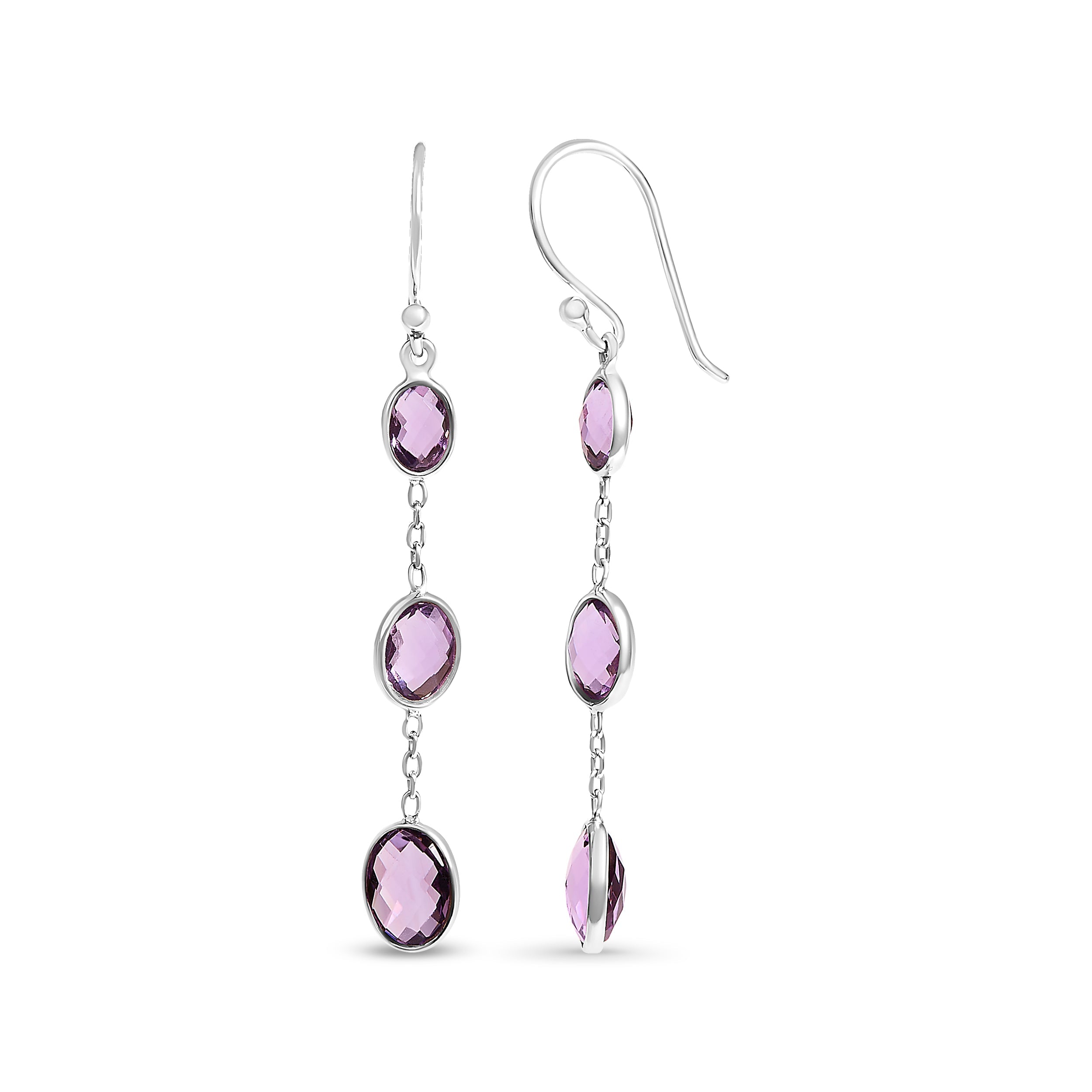 .925 Sterling Silver Checkerboard Cut Oval Purple Amethyst 2" Inch Drop and Dangle Earrings on sale at MyriadMart
