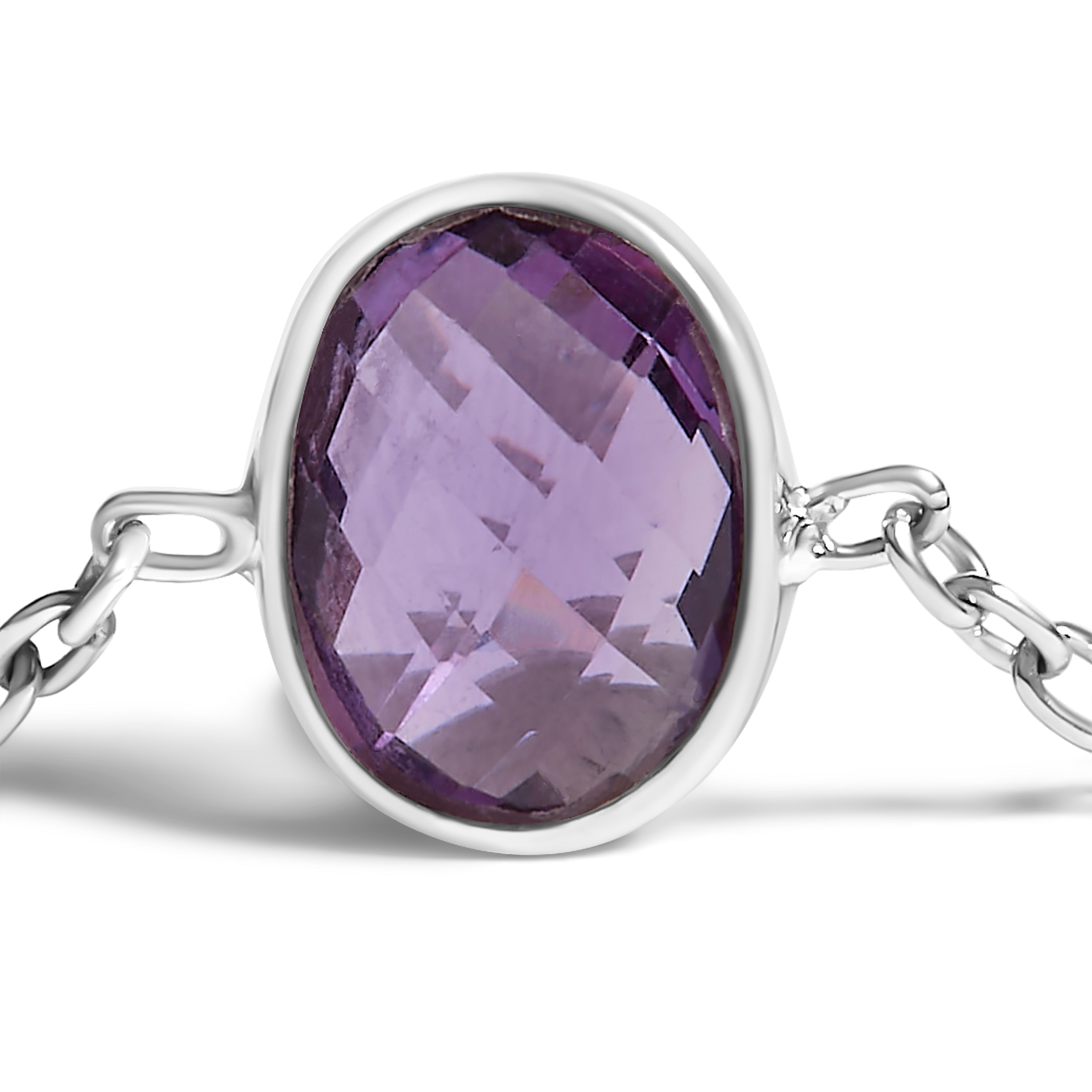 .925 Sterling Silver Bezel Set Purple Amethyst 5 Station Adjustable Bolo Bracelet on sale at MyriadMart