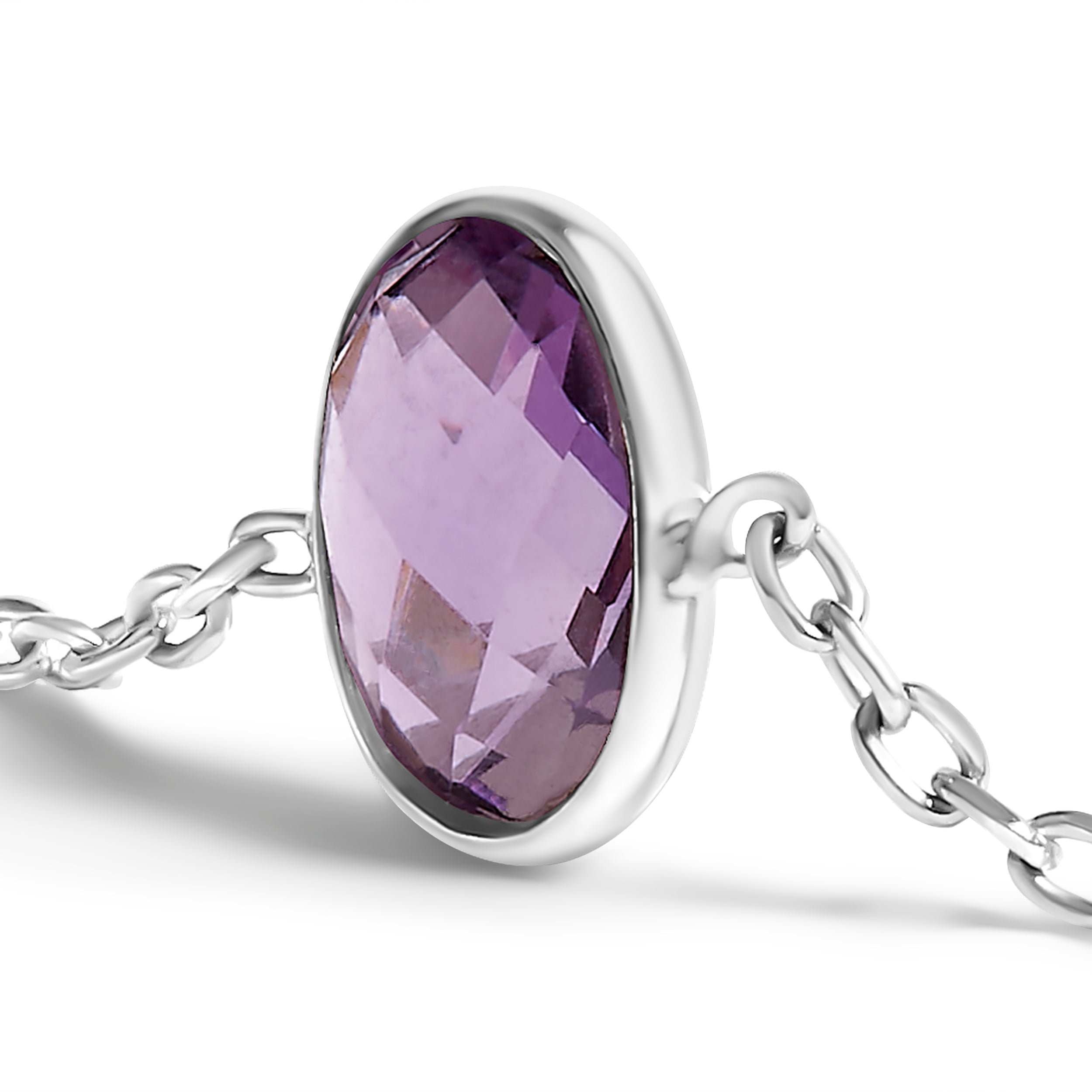 .925 Sterling Silver Bezel Set Purple Amethyst 5 Station Adjustable Bolo Bracelet on sale at MyriadMart