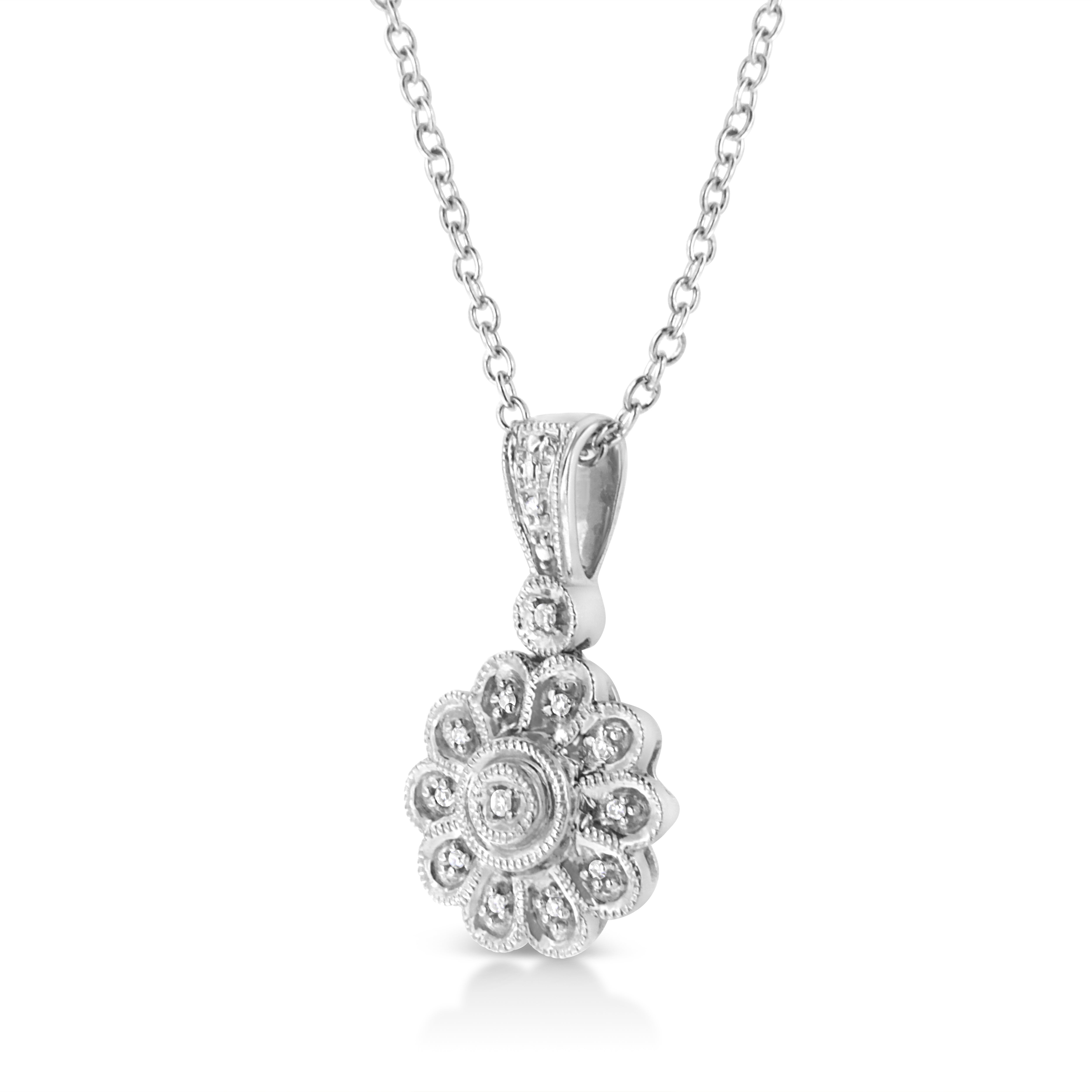 .925 Sterling Silver Diamond Accent Sunburst Milgrain 18" Pendant Necklace I-J Color, I1-I2 Clarity on sale at MyriadMart