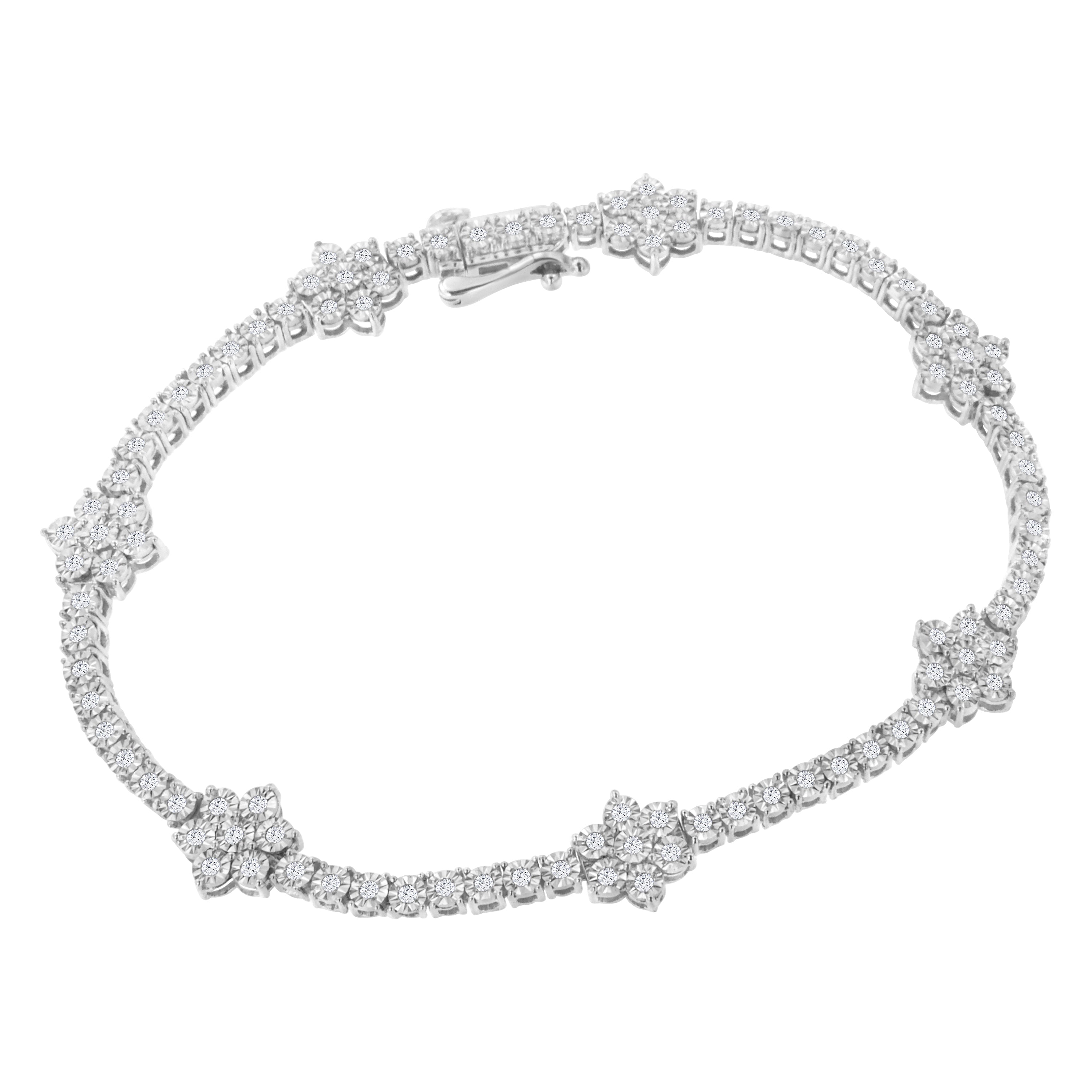 .925 Sterling Silver 1.0 cttw Miracle-Set Diamond Floral Station Tennis Bracelet I-J Color, I3 Clarity - 7-1/2" on sale at MyriadMart