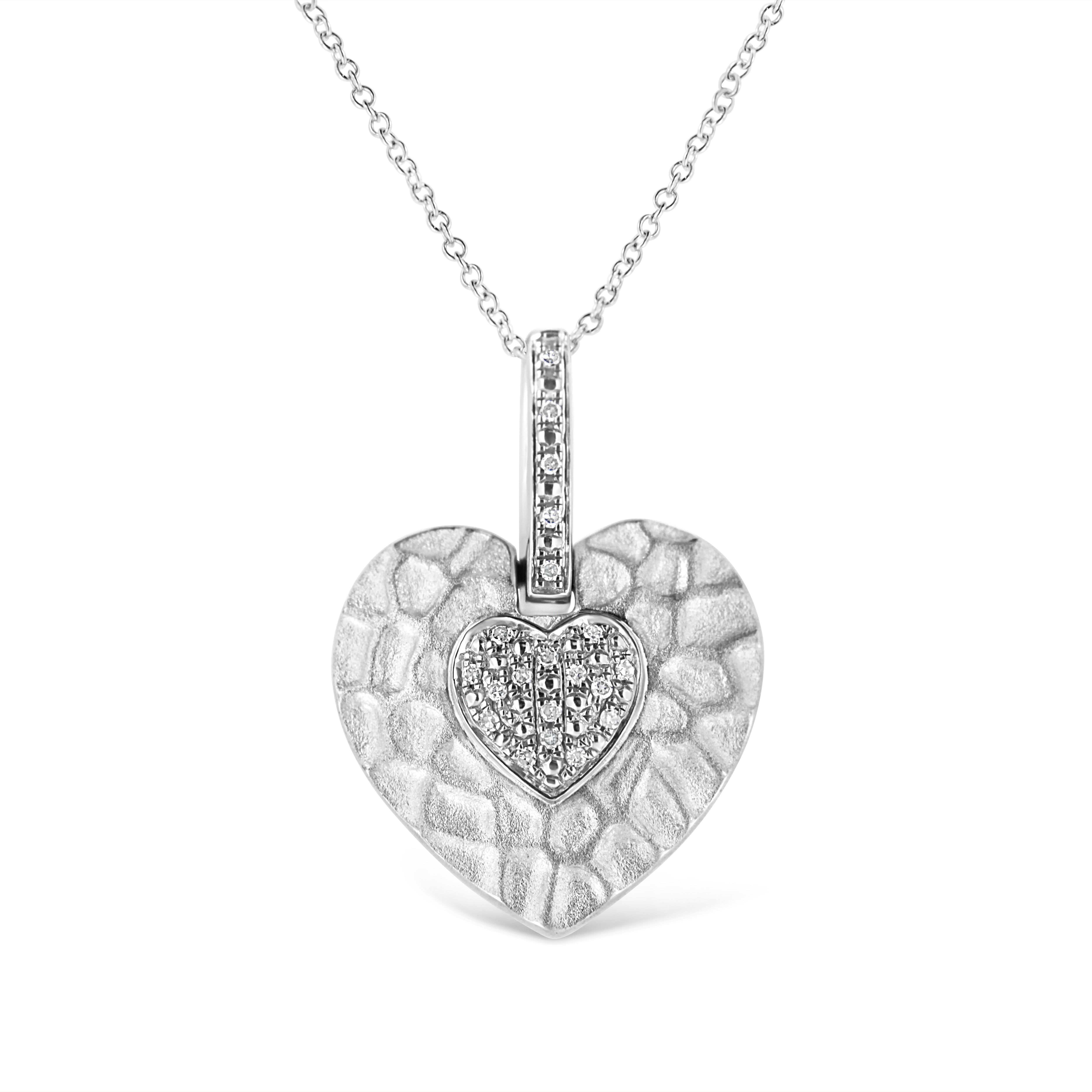 .925 Sterling Silver Pave-Set Diamond Accent Heart Shape 18" Pendant Necklace I-J Color, I1-I2 Clarity on sale at MyriadMart