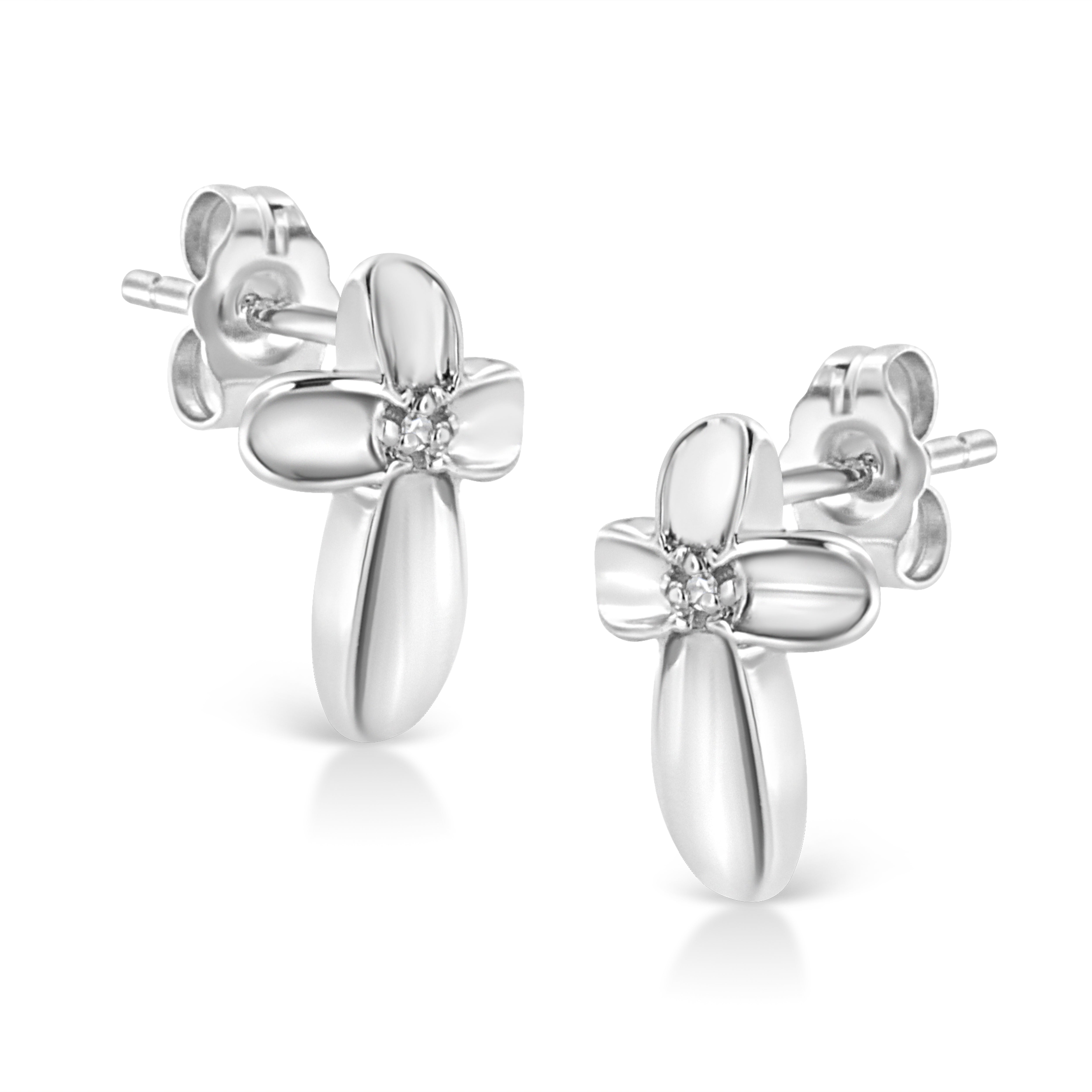 .925 Sterling Silver Prong Set Diamond Accent Floral Cross Stud Earring I-J Color, I1-I2 Clarity on sale at MyriadMart
