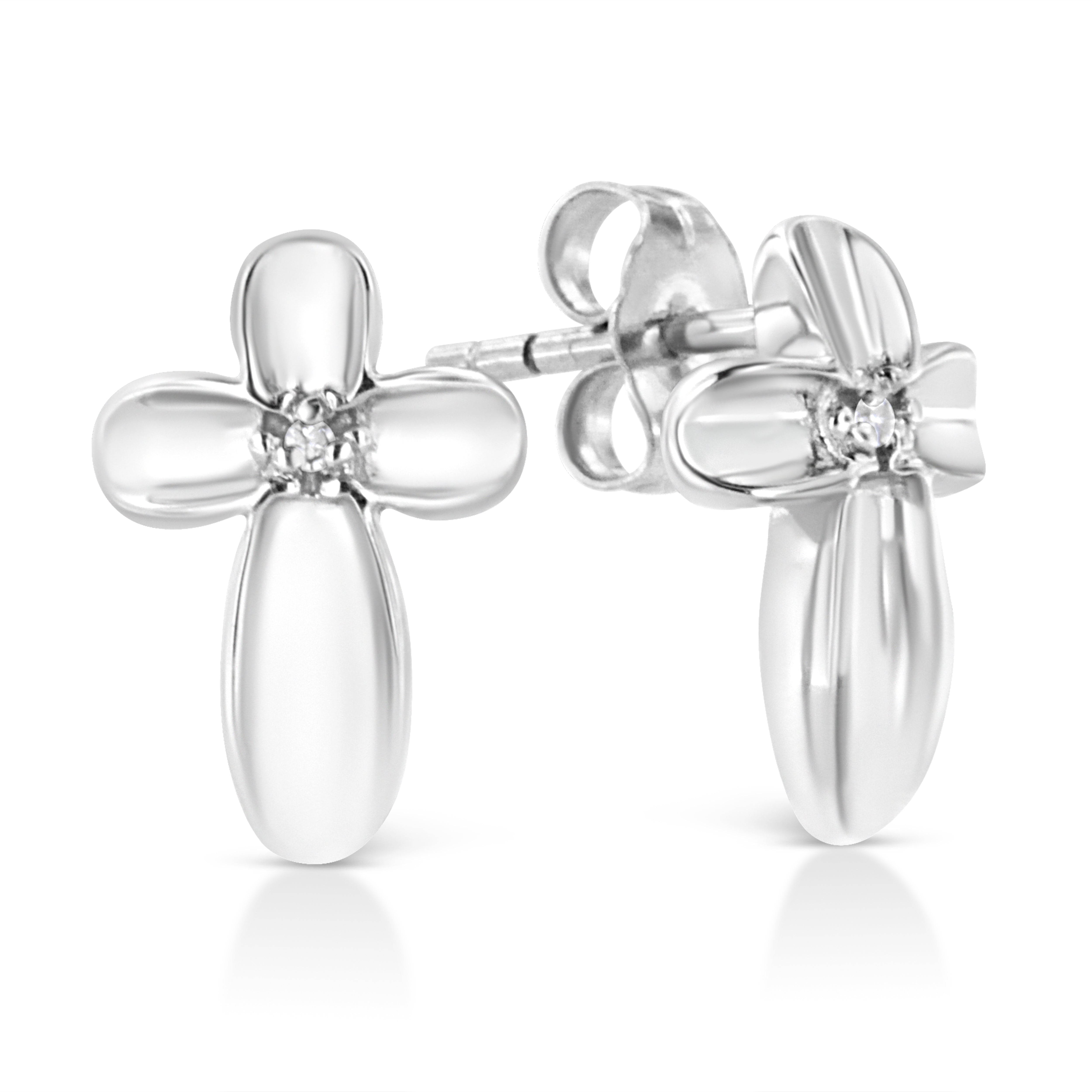 .925 Sterling Silver Prong Set Diamond Accent Floral Cross Stud Earring I-J Color, I1-I2 Clarity on sale at MyriadMart