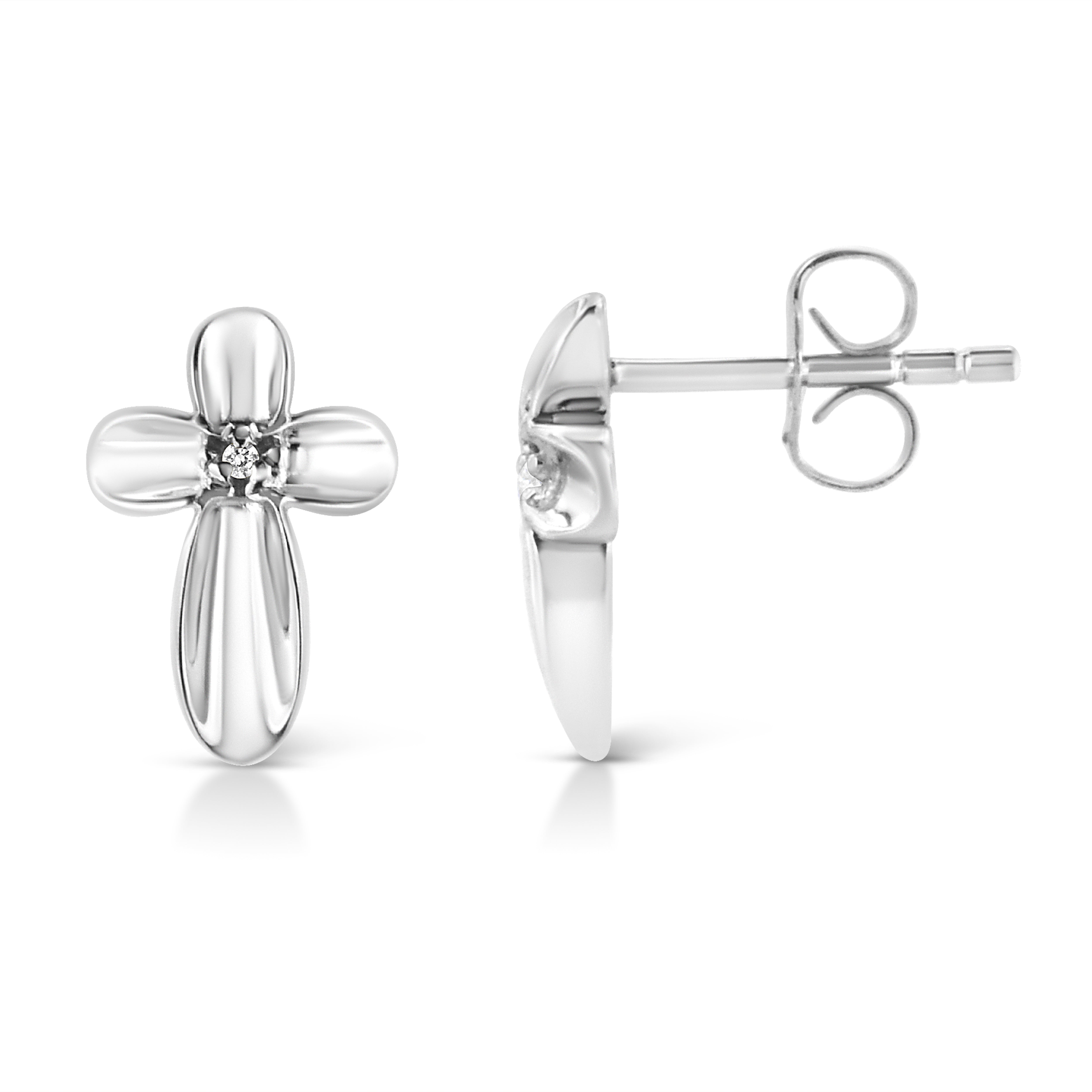 .925 Sterling Silver Prong Set Diamond Accent Floral Cross Stud Earring I-J Color, I1-I2 Clarity on sale at MyriadMart