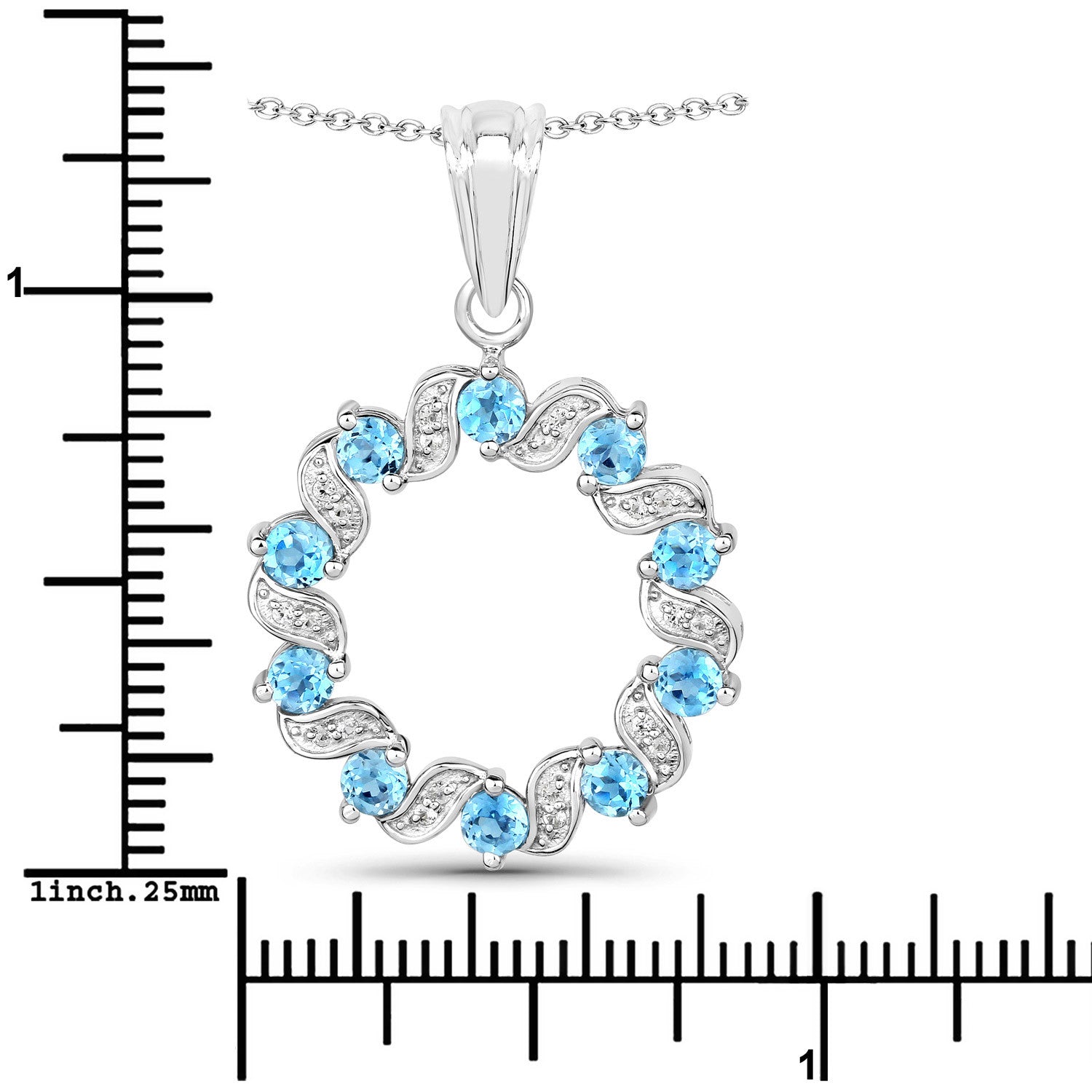 1.30 Carat Genuine Swiss Blue Topaz and White Topaz .925 Sterling Silver Pendant on sale at MyriadMart