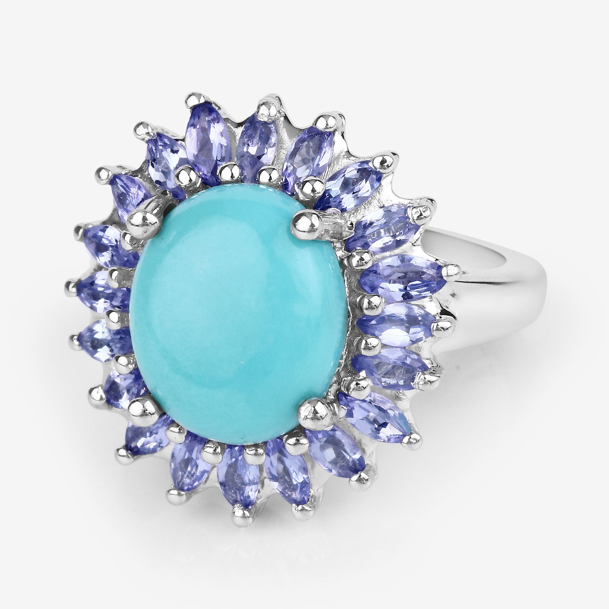 6.10 Carat Genuine Larimar and Tanzanite .925 Sterling Silver Ring on sale at MyriadMart