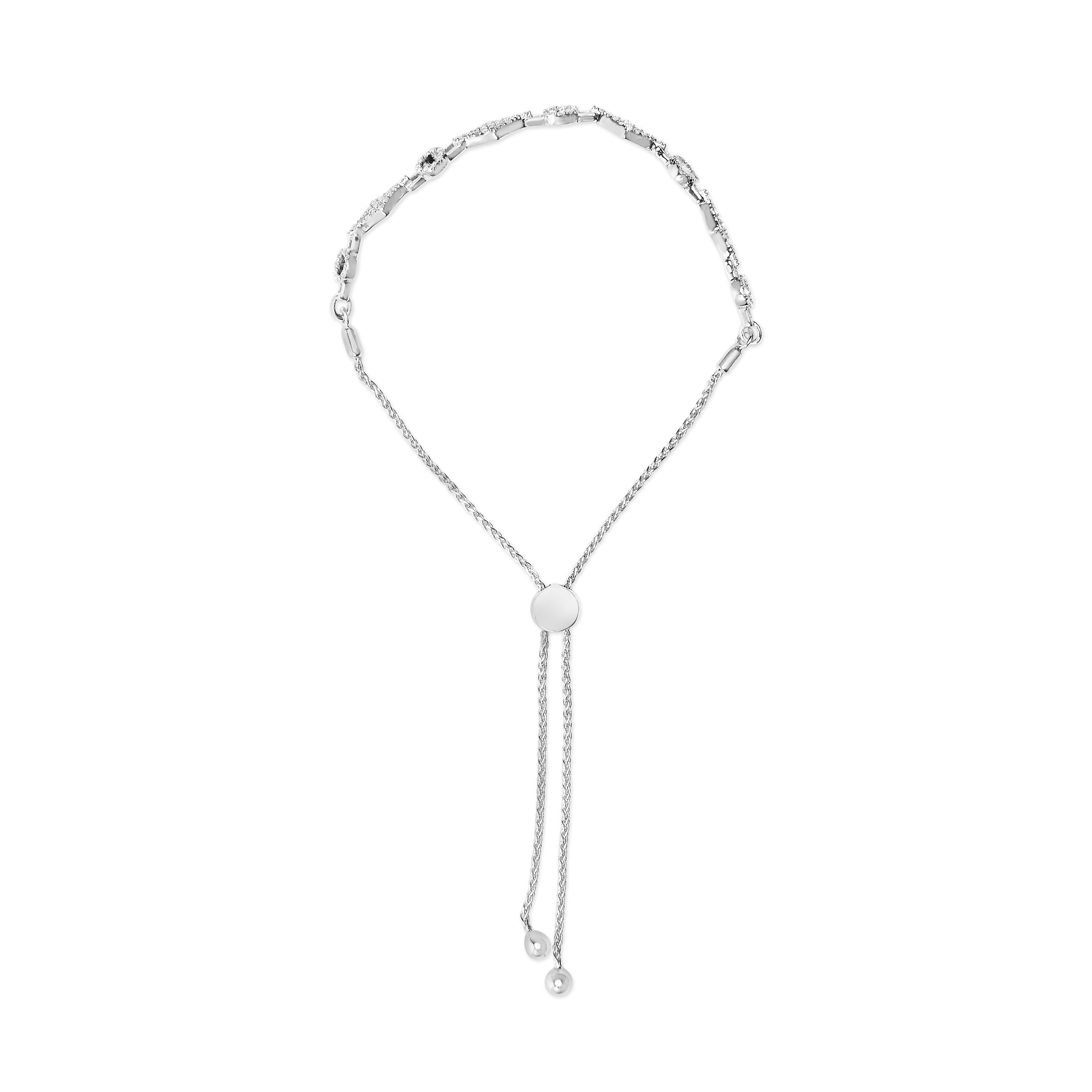 .925 Sterling Silver 1/2 Cttw Diamond Alternating Circle and Kite Link Adjustable Bolo Bracelet I-J Color, I3 Clarity - 4" to 10" Inches on sale at MyriadMart