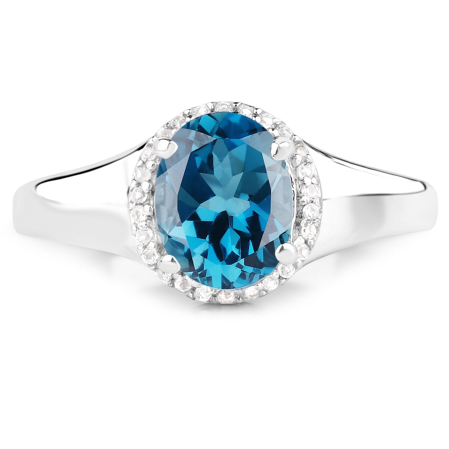 2.13 Carat Genuine London Blue Topaz and White Topaz .925 Sterling Silver Ring on sale at MyriadMart