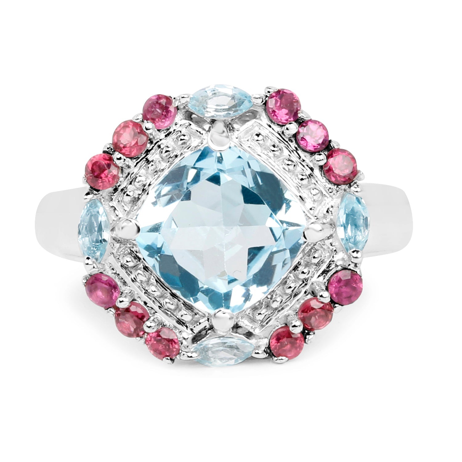4.73 Carat Genuine Blue Topaz and Rhodolite .925 Sterling Silver Ring on sale at MyriadMart
