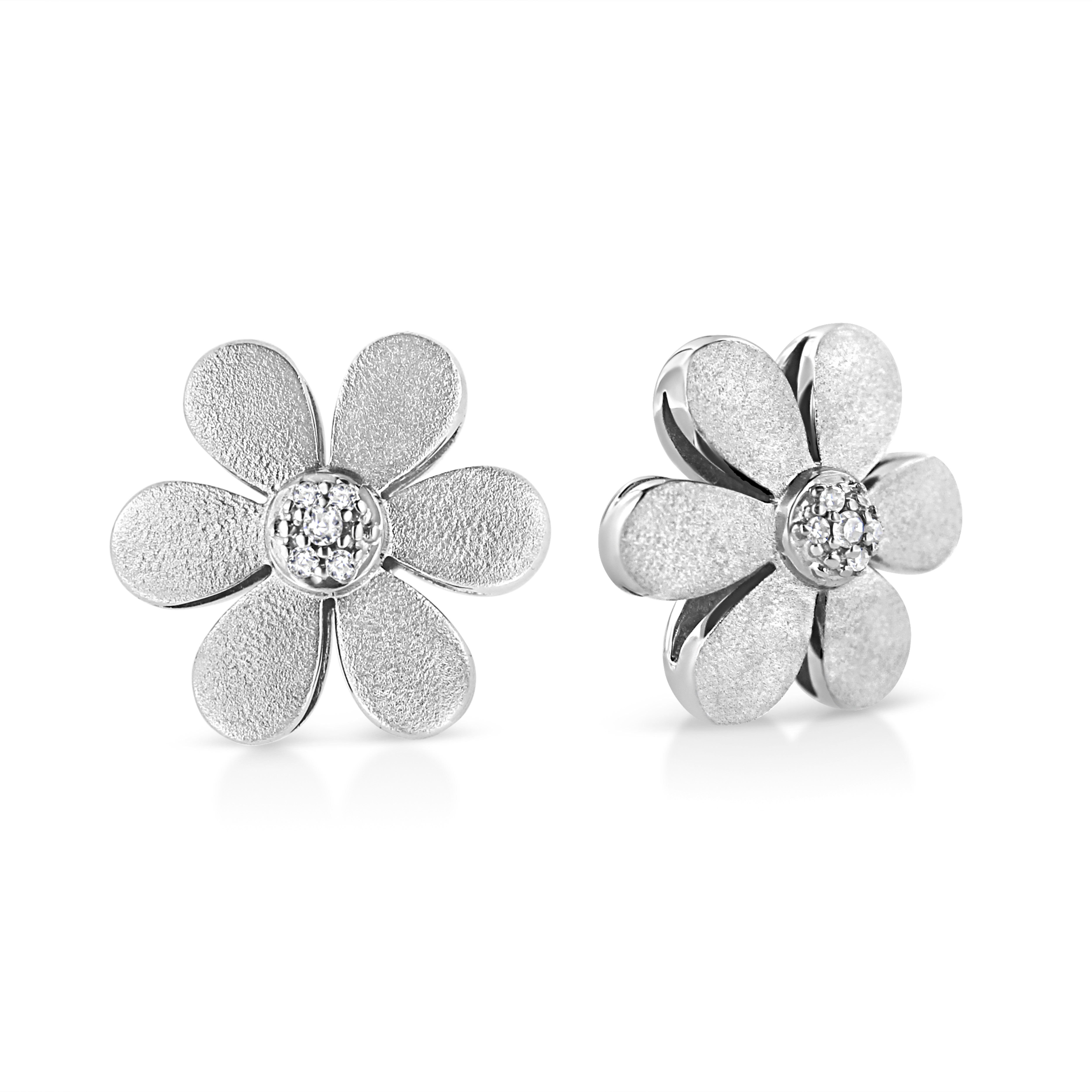 Matte Finished .925 Sterling Silver Diamond Accent Flower Hoop Stud Earring I-J Color, I1-I2 Clarity on sale at MyriadMart