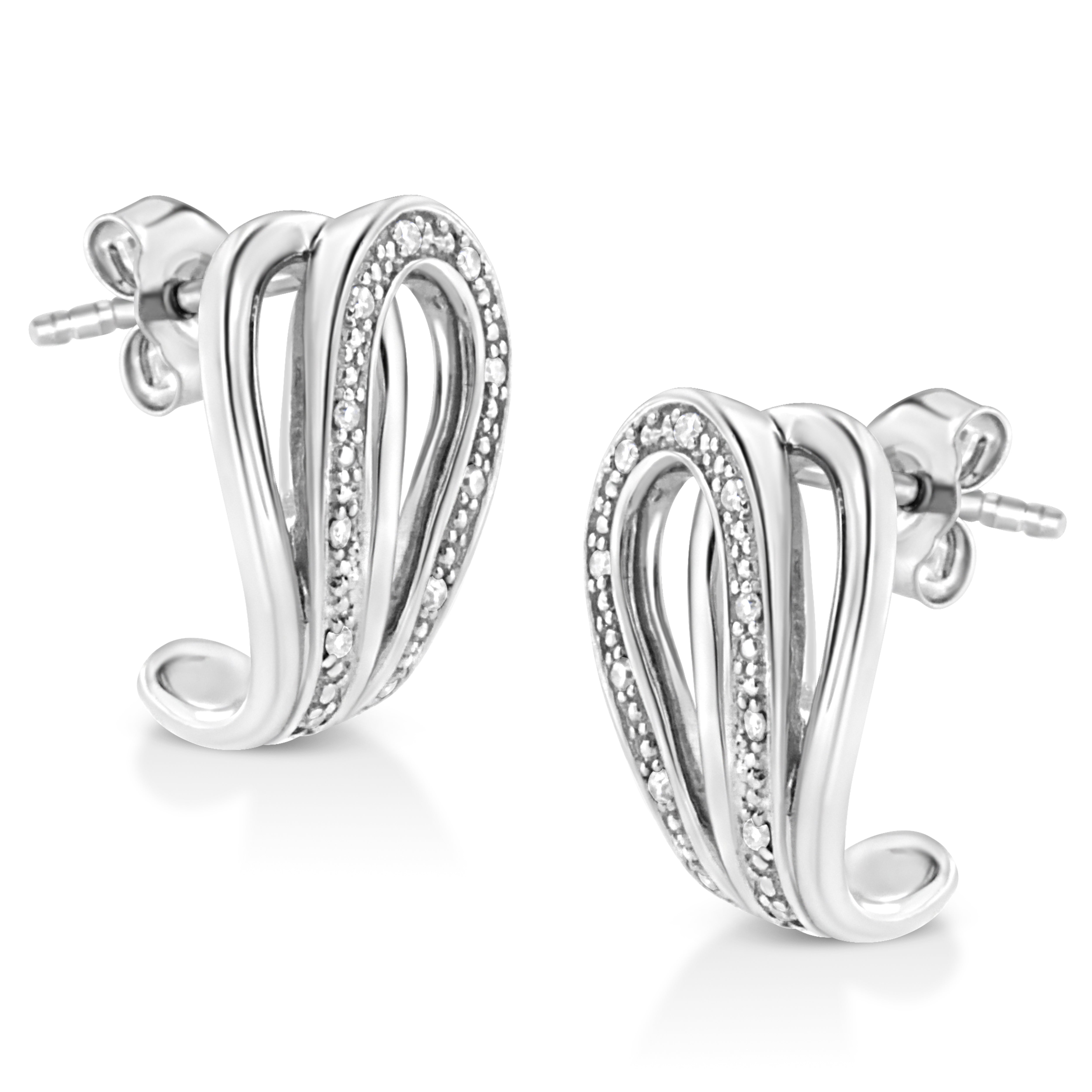 .925 Sterling Silver Pave-Set Diamond Accent Horseshoe Hoop Earring I-J Color, I1-I2 Clarity on sale at MyriadMart