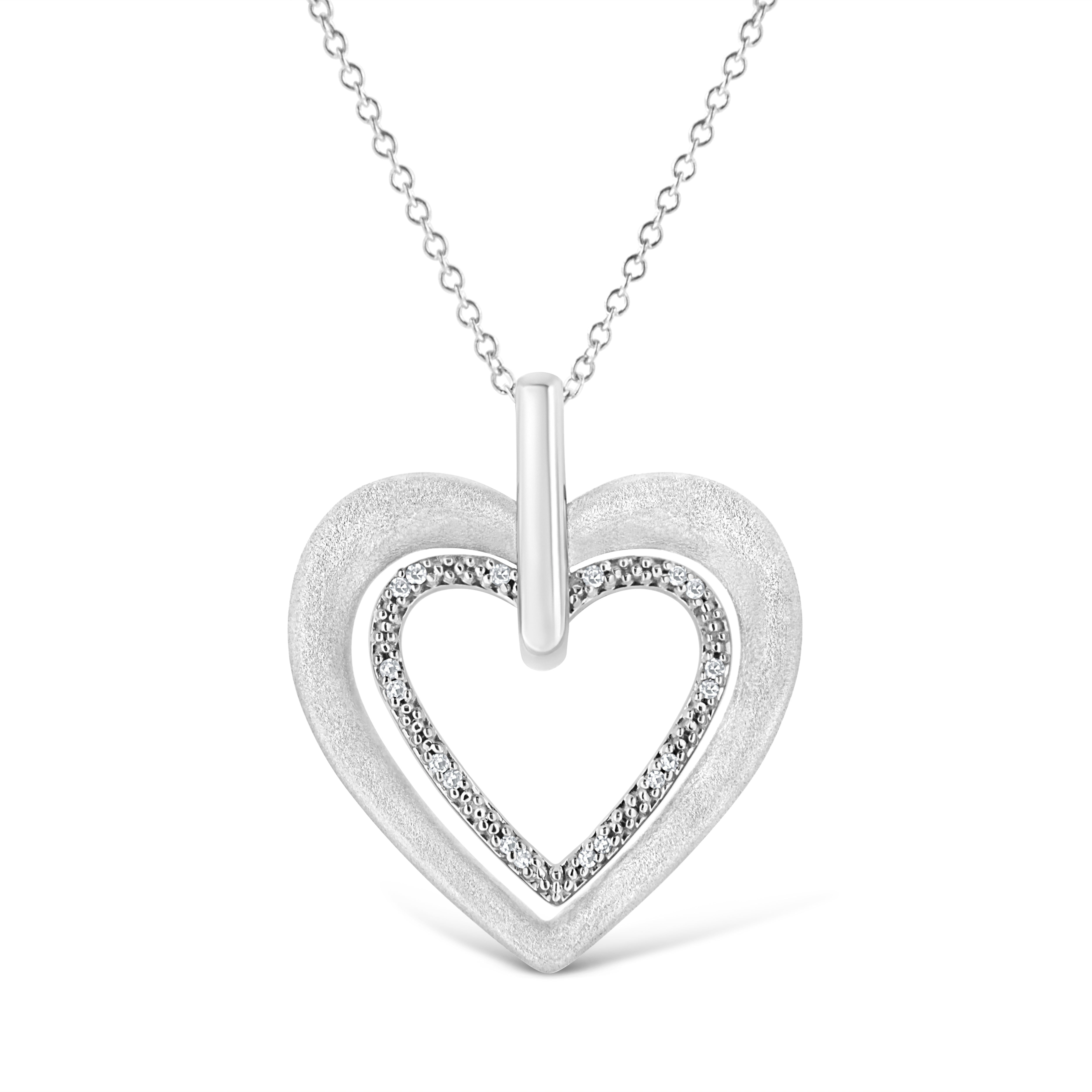 .925 Sterling Silver Prong-Set Diamond Accent Double Heart 18" Pendant Necklace I-J Color, I1-I2 Clarity on sale at MyriadMart