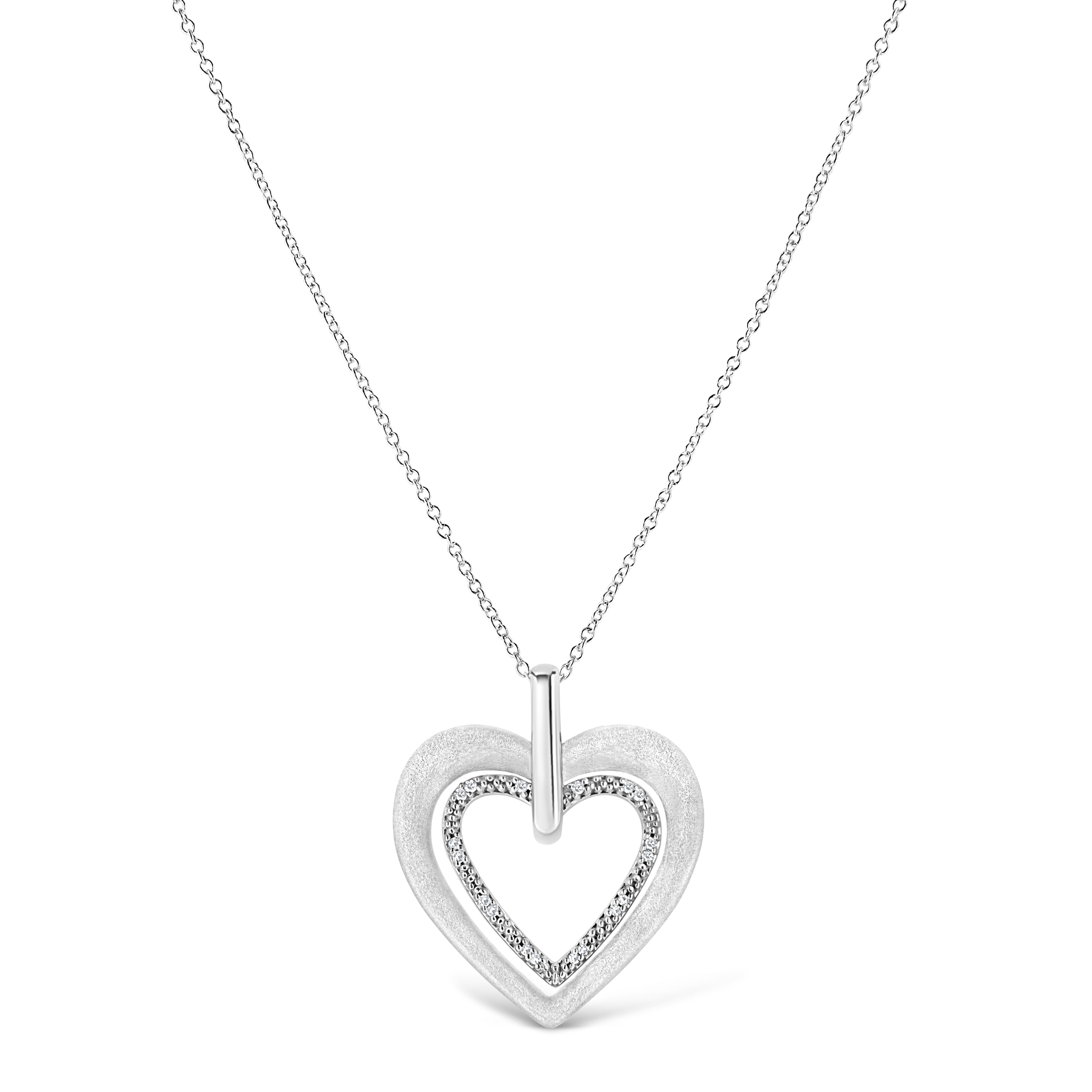 .925 Sterling Silver Prong-Set Diamond Accent Double Heart 18" Pendant Necklace I-J Color, I1-I2 Clarity on sale at MyriadMart