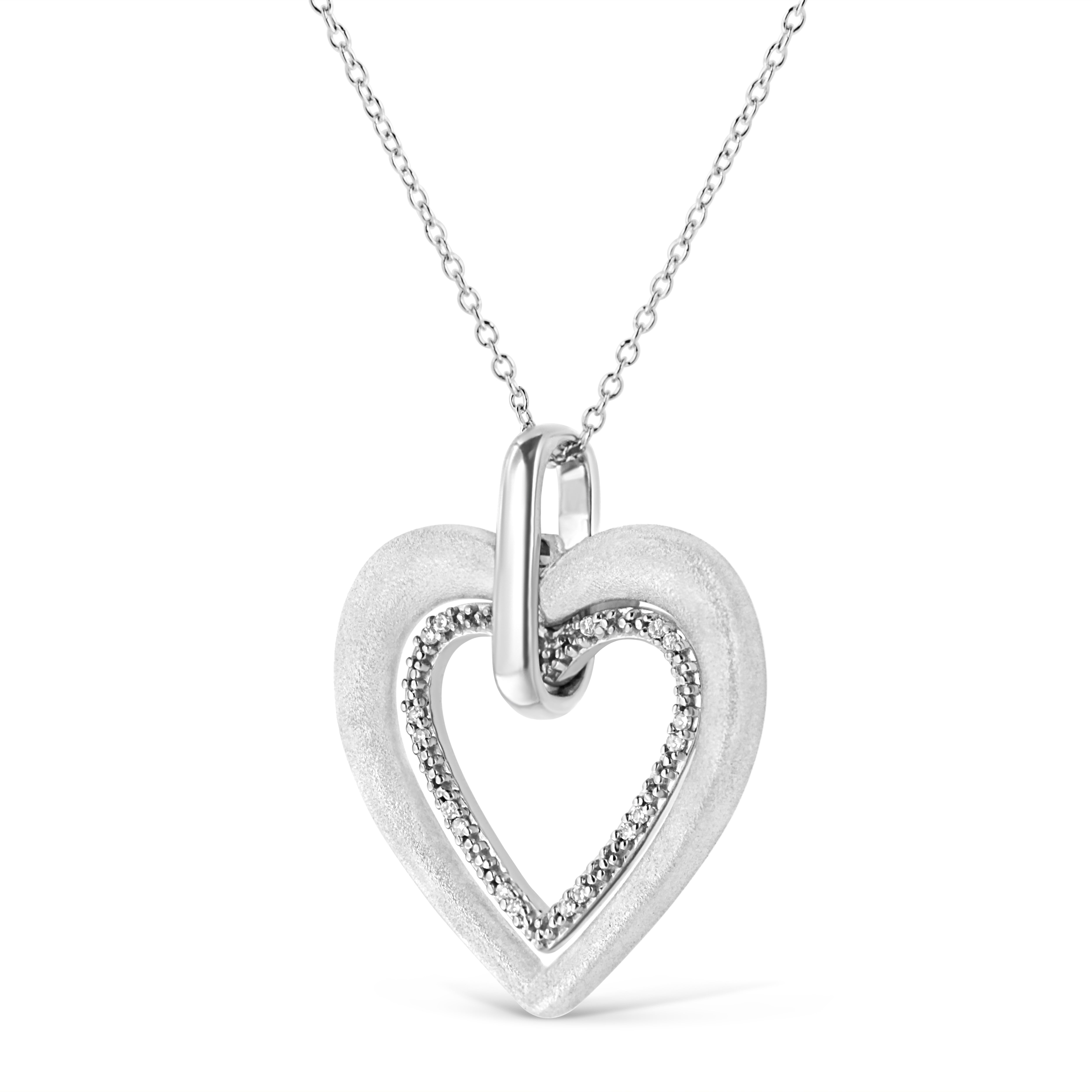 .925 Sterling Silver Prong-Set Diamond Accent Double Heart 18" Pendant Necklace I-J Color, I1-I2 Clarity on sale at MyriadMart