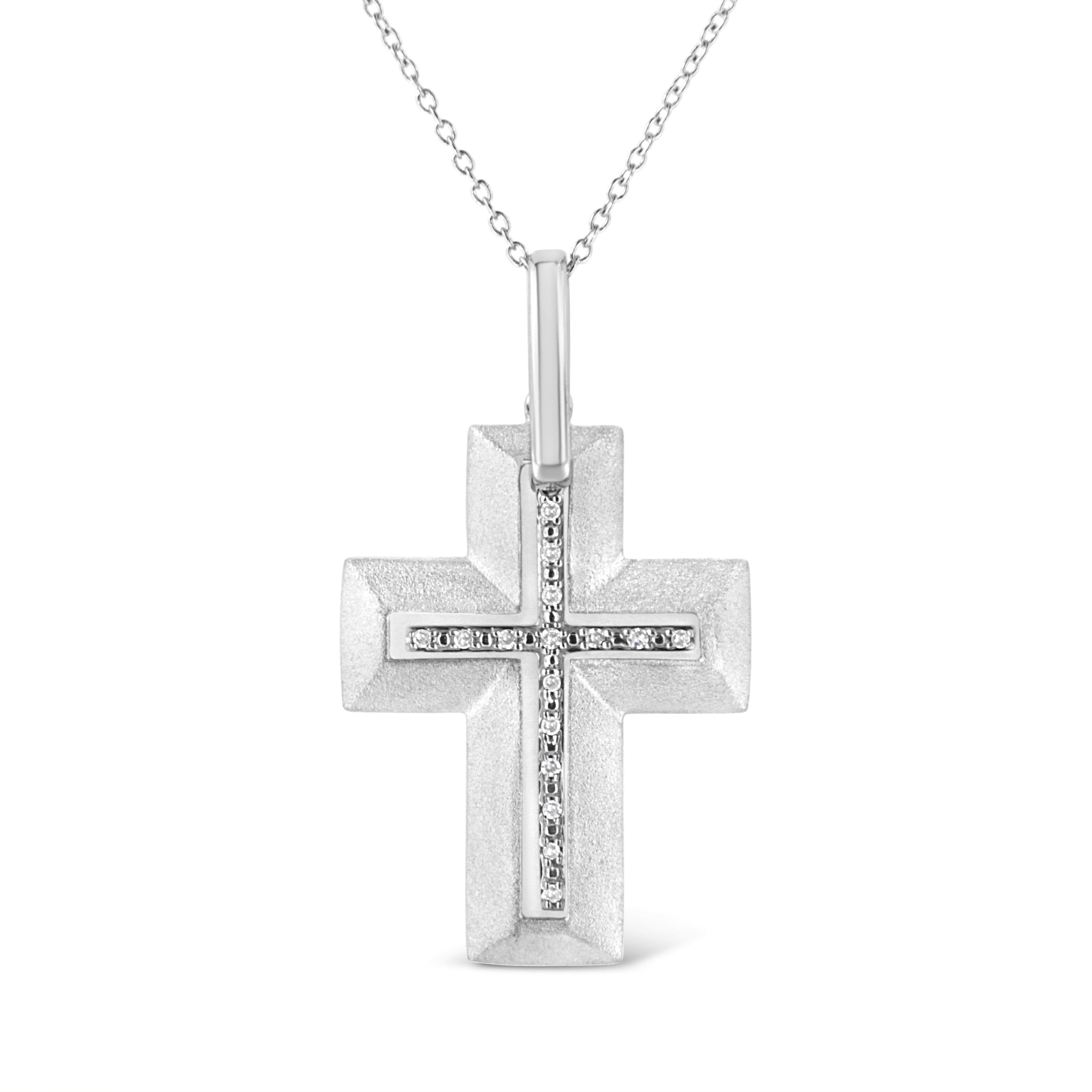 .925 Sterling Silver Prong-Set Diamond Accent Bold Cross 18" Pendant Necklace I-J Color, I1-I2 Clarity on sale at MyriadMart