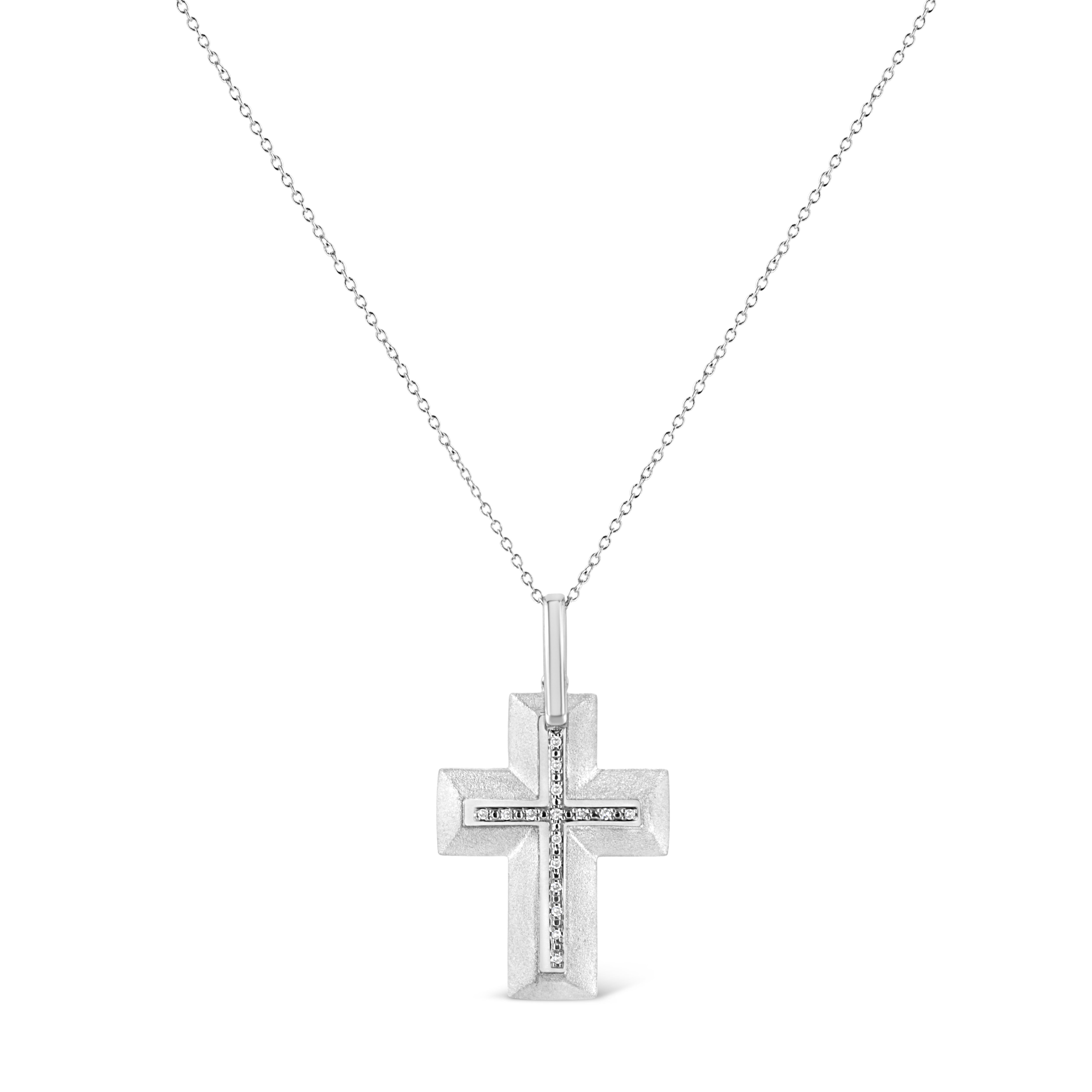 .925 Sterling Silver Prong-Set Diamond Accent Bold Cross 18" Pendant Necklace I-J Color, I1-I2 Clarity on sale at MyriadMart