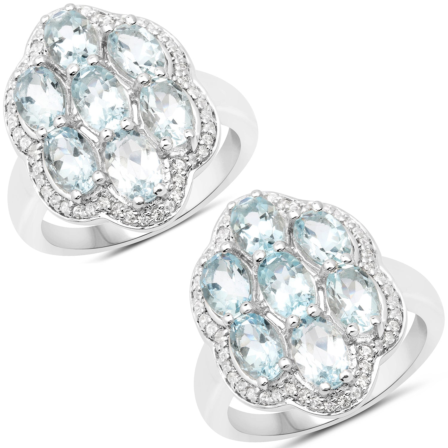 3.09 Carat Genuine Aquamarine and White Zircon .925 Sterling Silver Ring on sale at MyriadMart