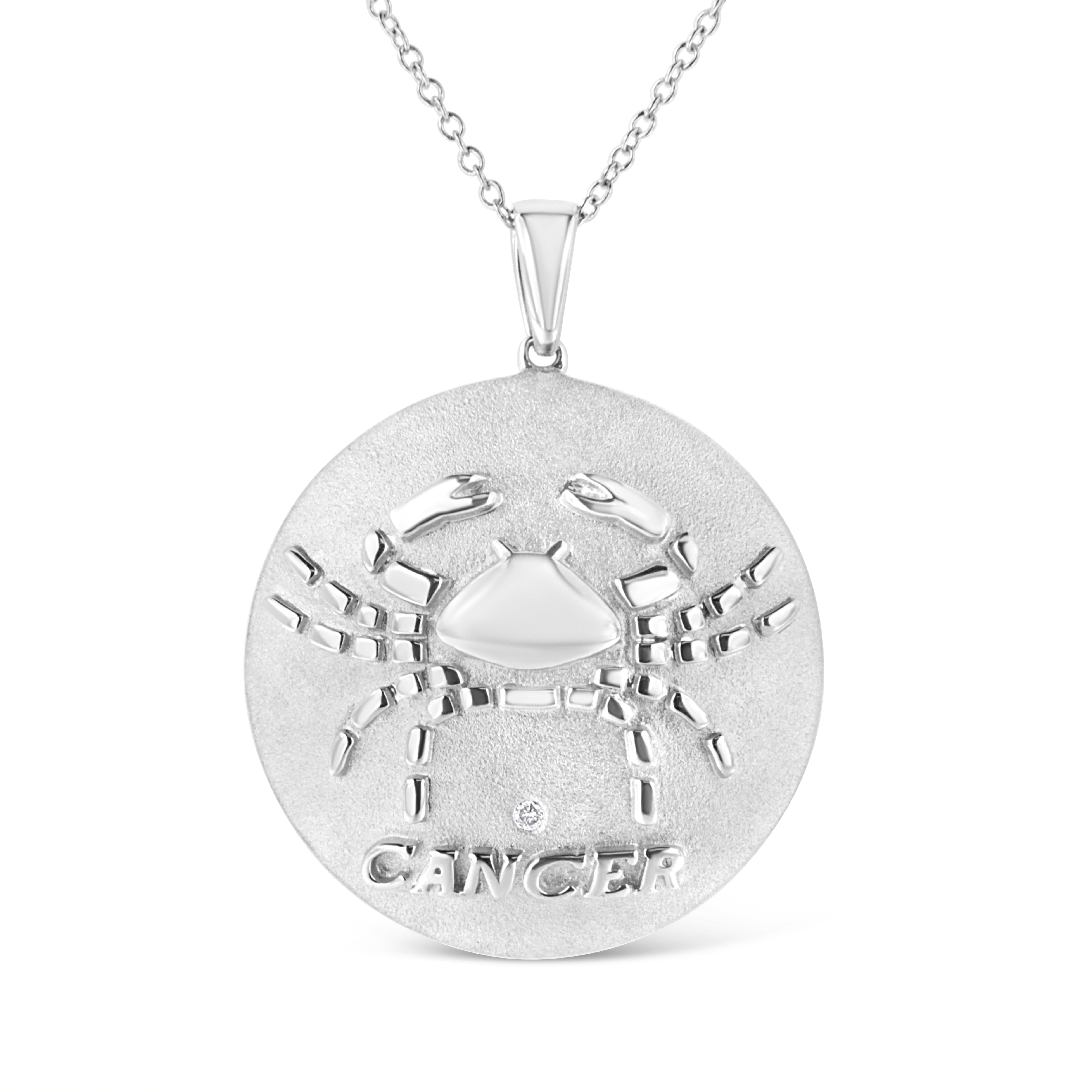 .925 Sterling Silver Diamond Accent Cancer Zodiac Design 18" Pendant Necklace Medallion K-L Color, I1-I2 Clarity on sale at MyriadMart
