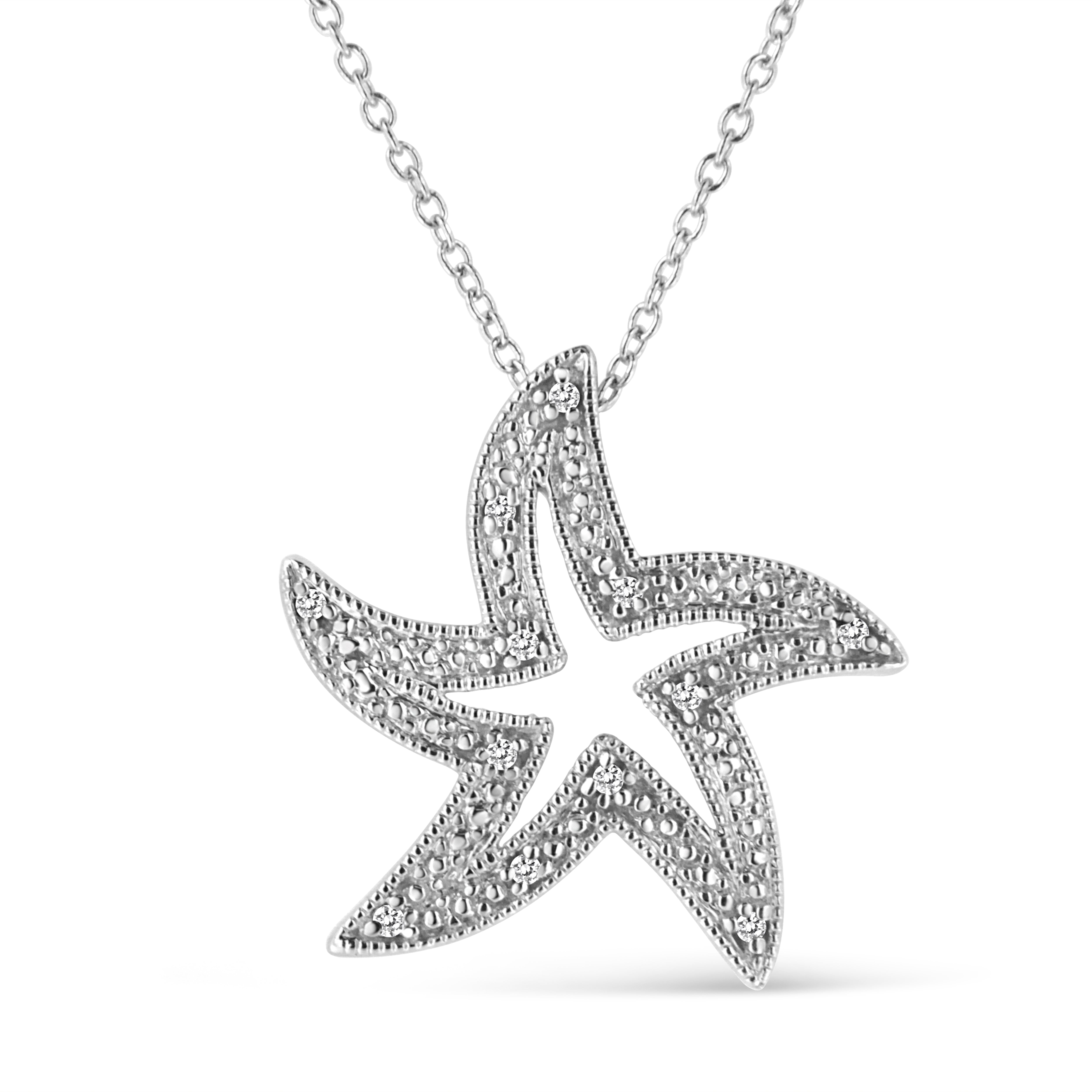 .925 Sterling Silver Prong-Set Diamond Accent Starfish 18" Pendant Necklace I-J Color, I1-I2 Clarity on sale at MyriadMart