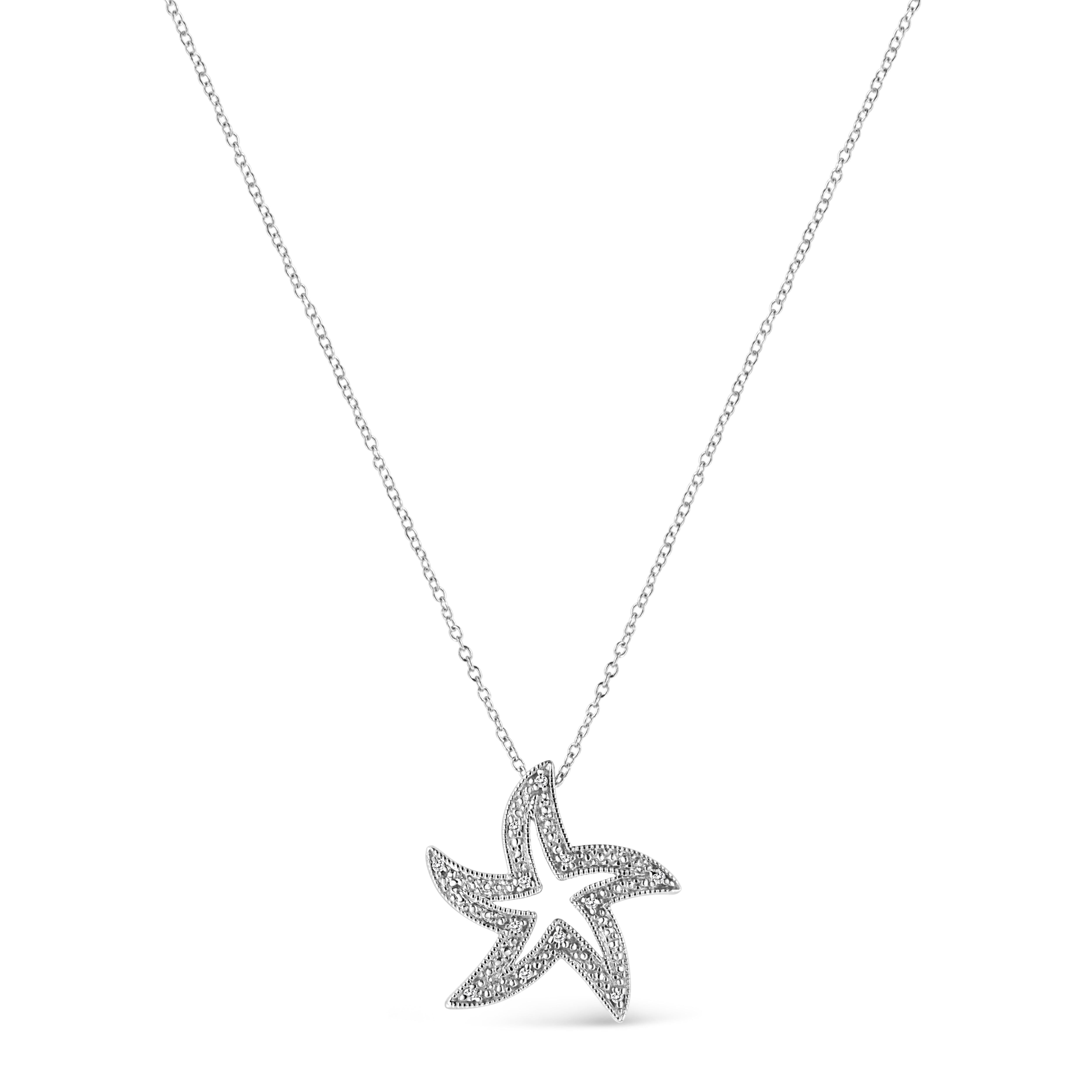 .925 Sterling Silver Prong-Set Diamond Accent Starfish 18" Pendant Necklace I-J Color, I1-I2 Clarity on sale at MyriadMart
